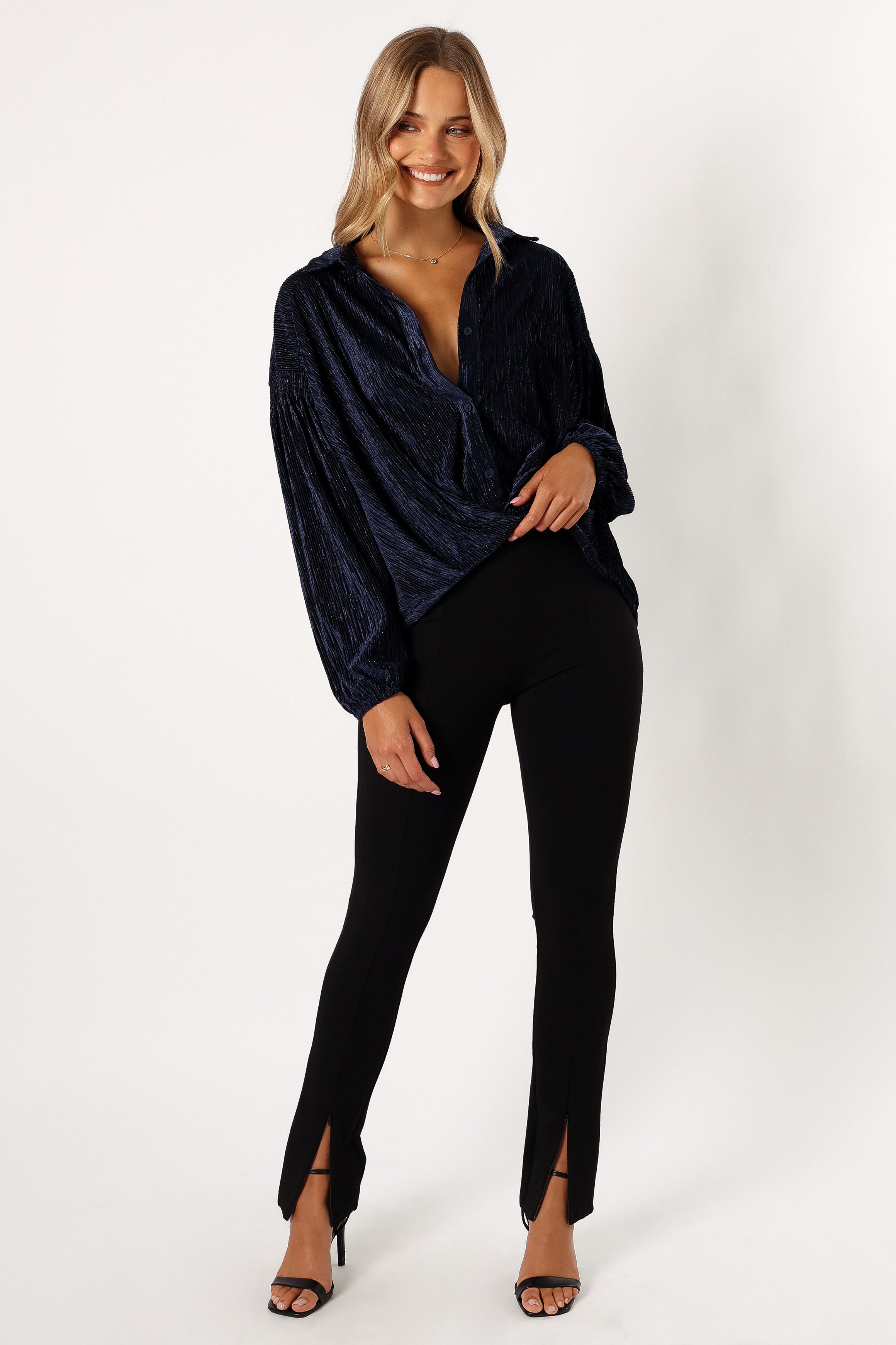 TOPS @Cadence Long Sleeve Sequin Top - Navy