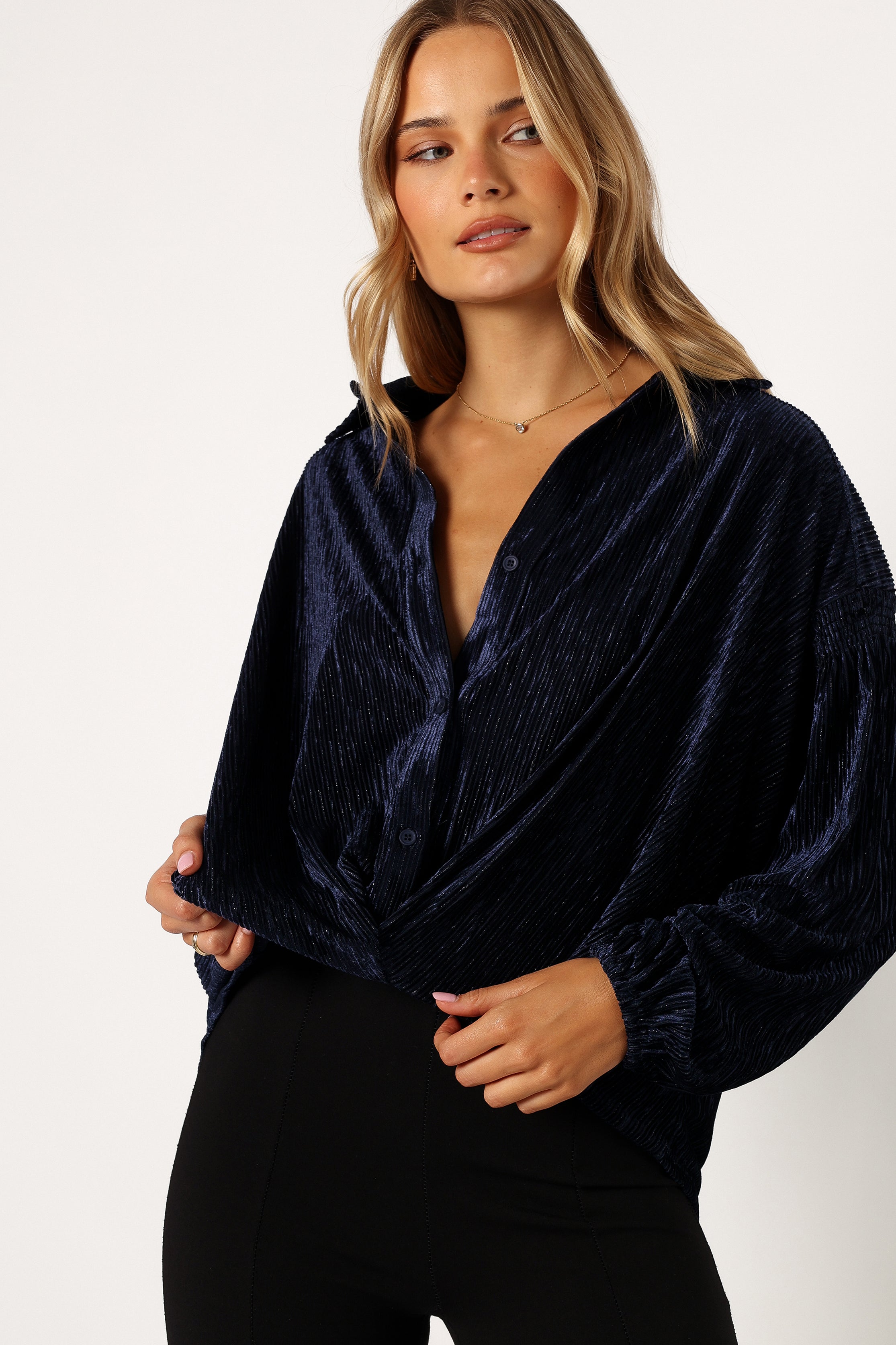 TOPS @Cadence Long Sleeve Sequin Top - Navy