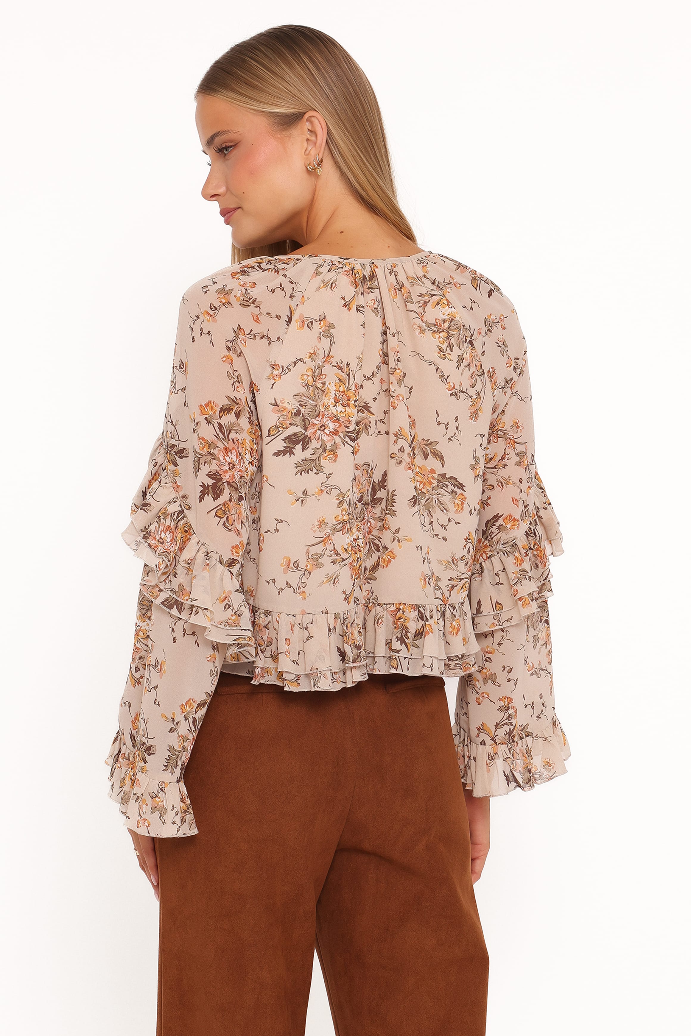 TOPS Caecilia Frill Top - Beige Floral