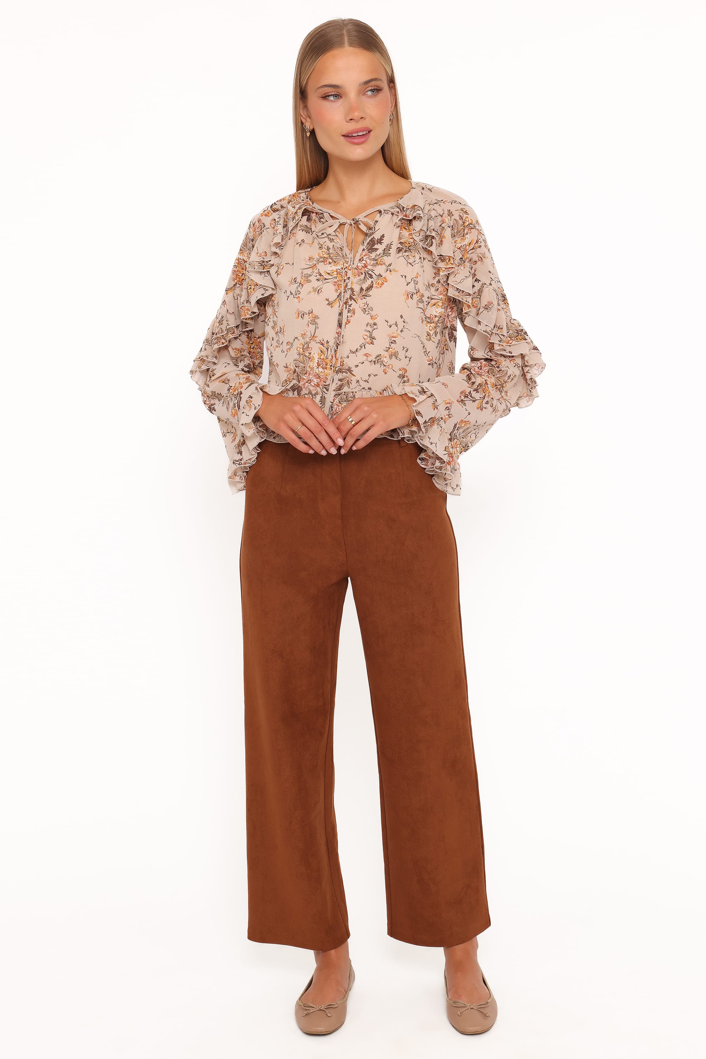 TOPS Caecilia Frill Top - Beige Floral