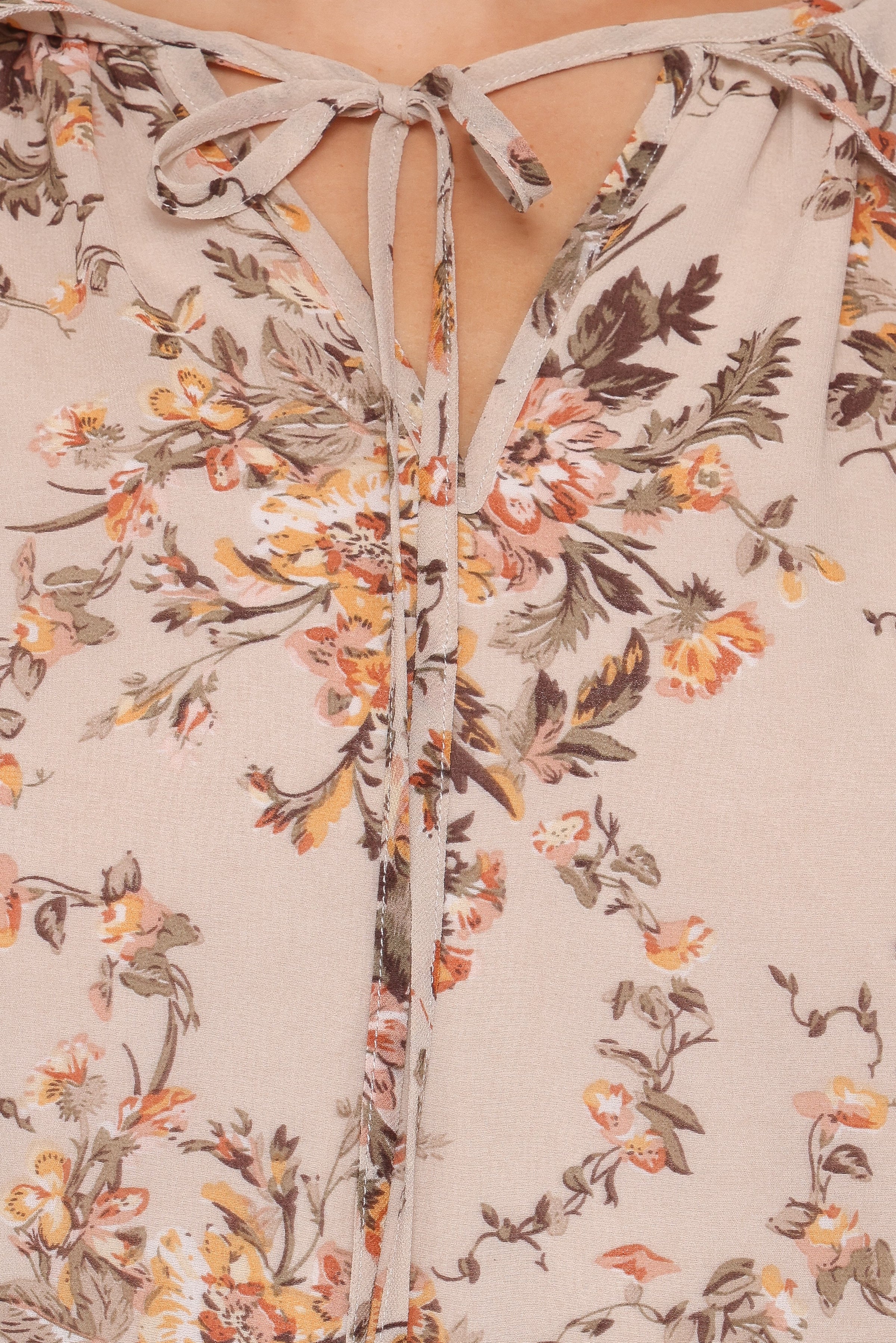 TOPS Caecilia Frill Top - Beige Floral