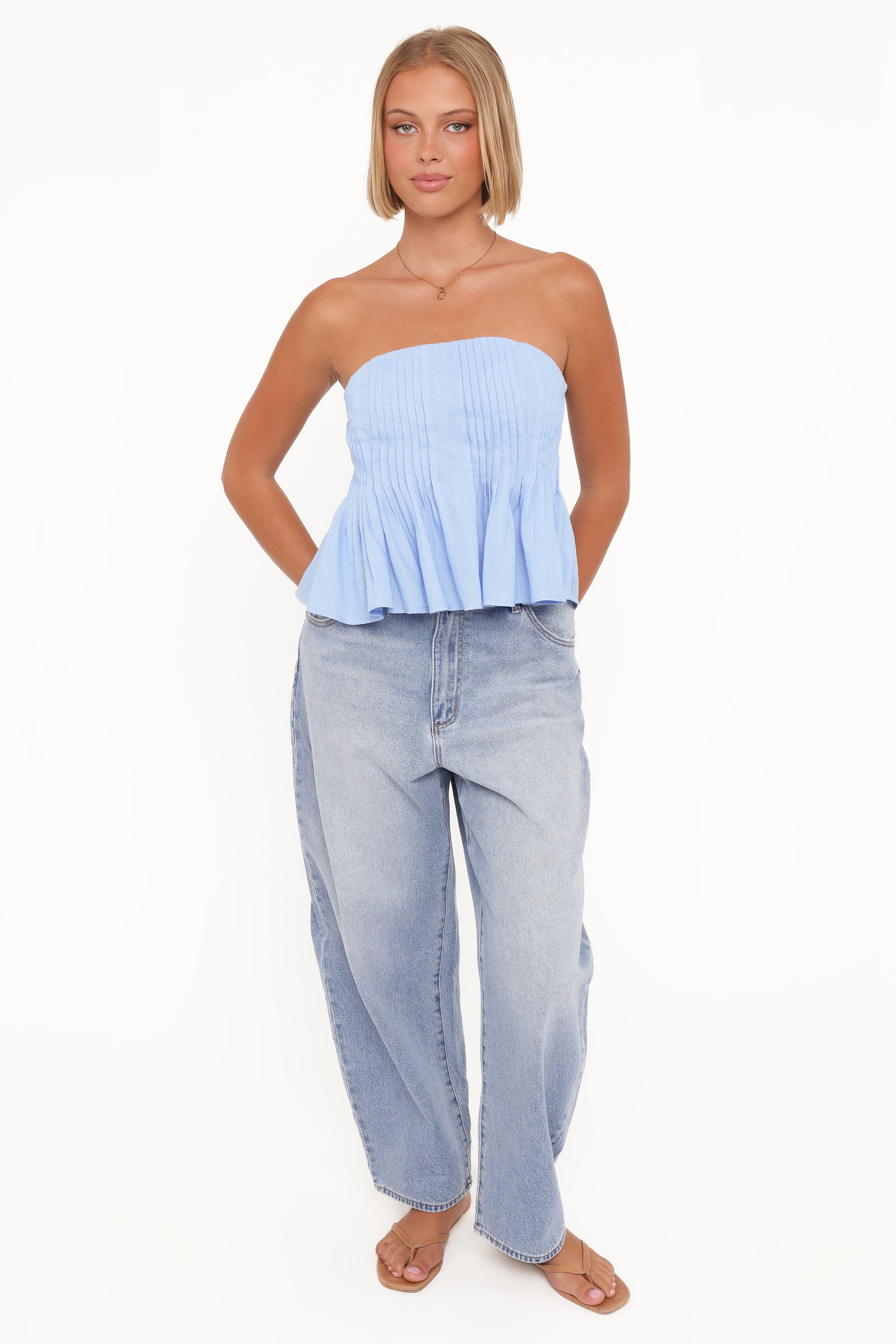 TOPS Cagnes Strapless Peplum Top - Blue