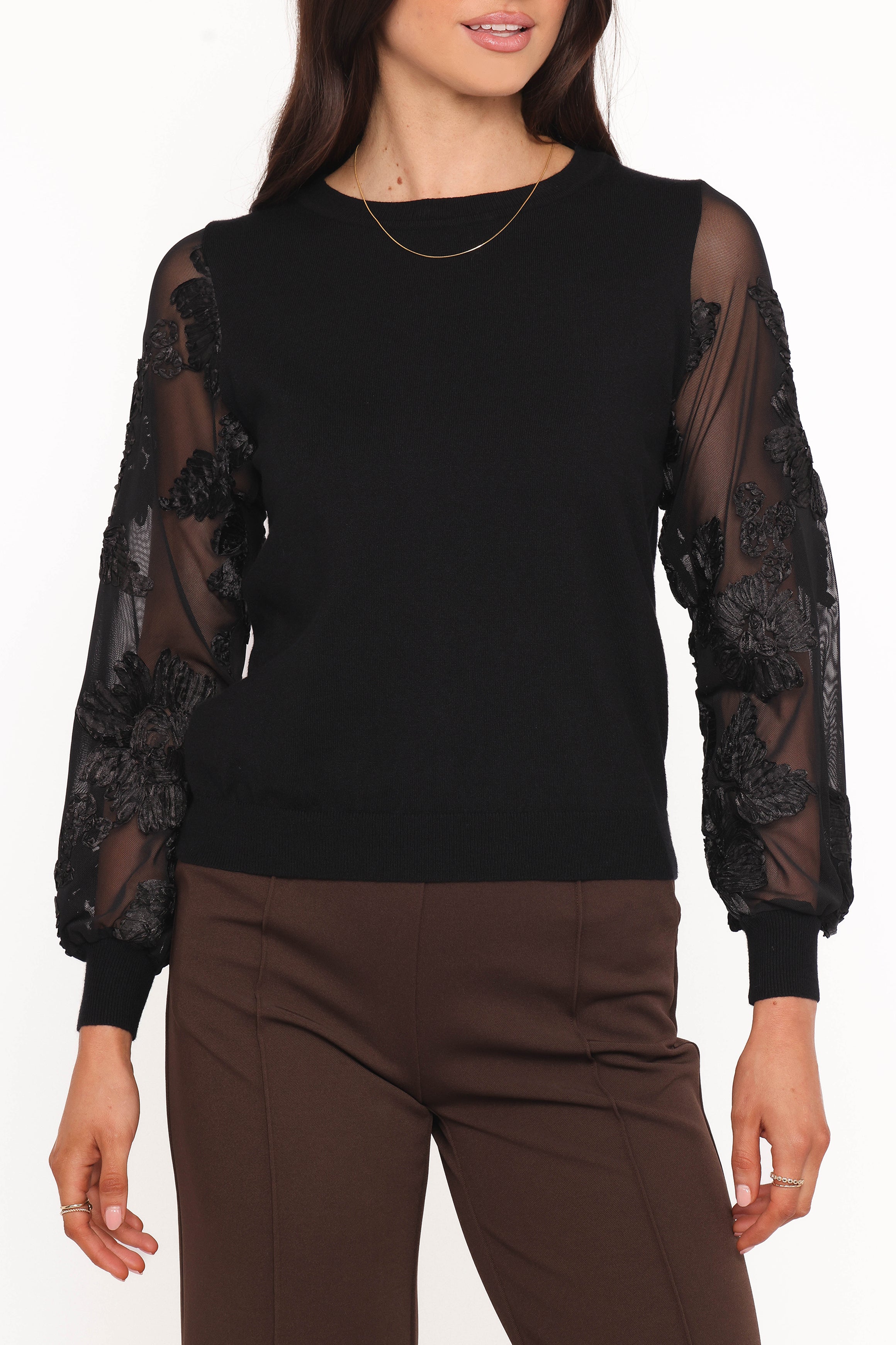 TOPS Cailin Sheer Sleeve Top - Black
