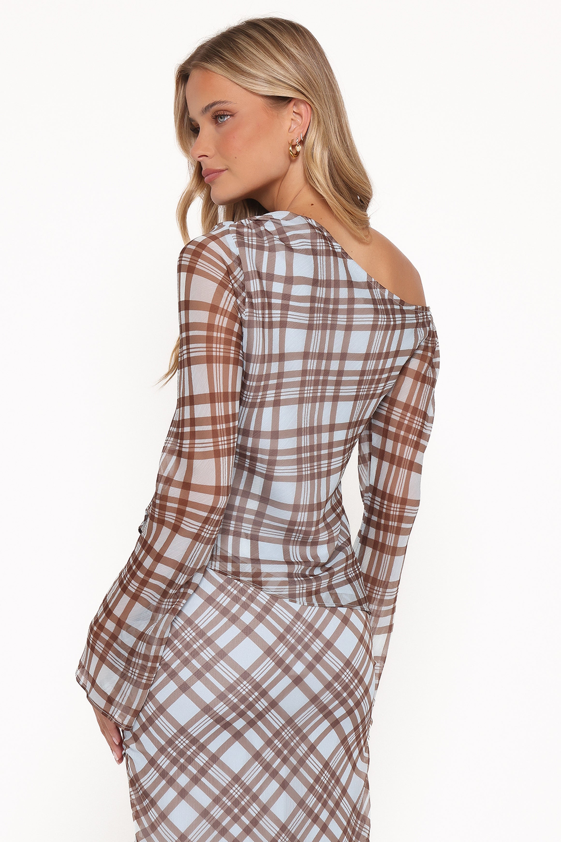TOPS Caitriona Cowl Neck Top - Blue Plaid