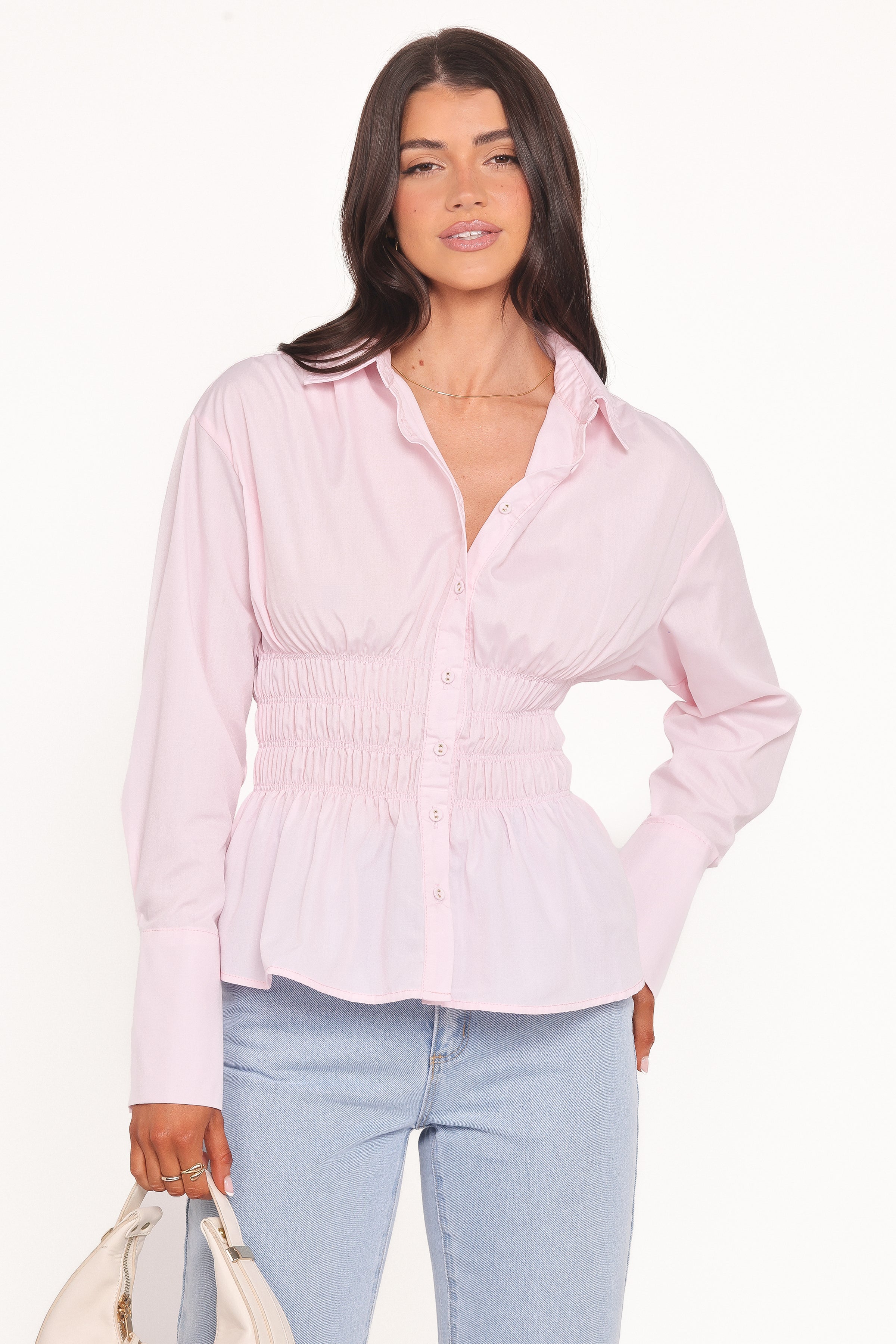 TOPS Cameron Shirred Shirt - Pale Pink