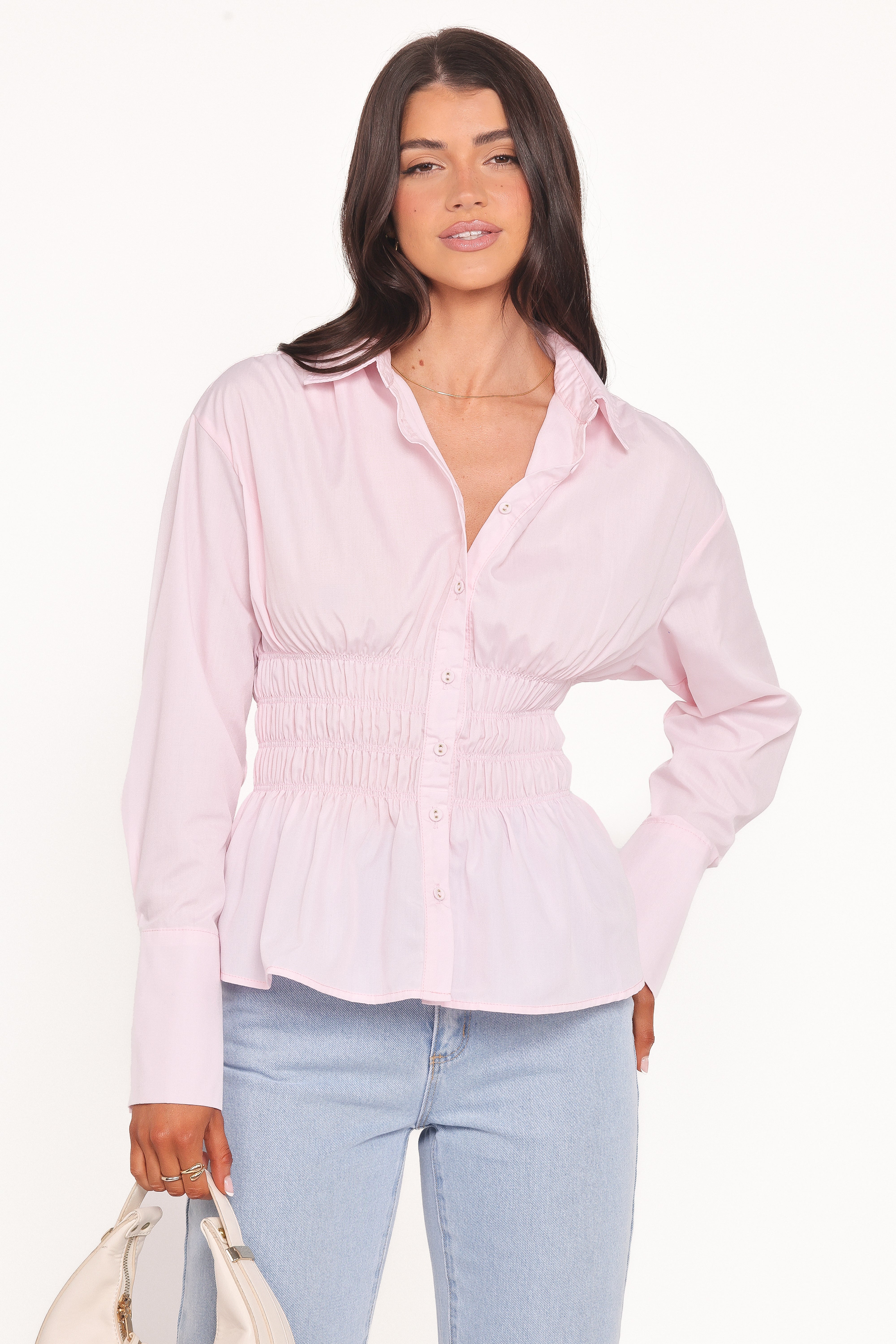 TOPS Cameron Shirred Shirt - Pale Pink
