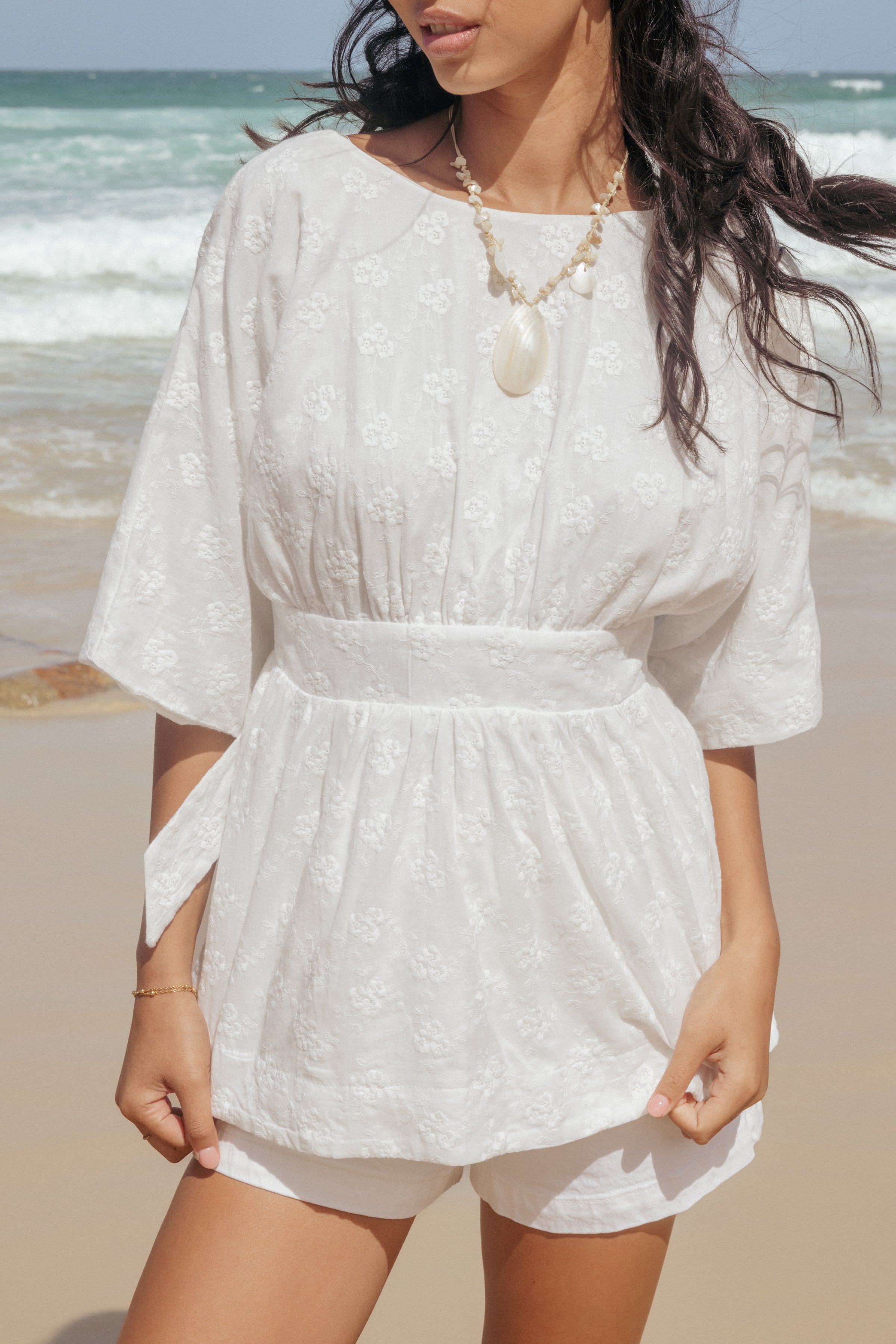 TOPS Camila Open Back Top - White Embroidery