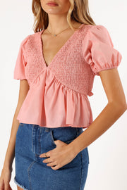 TOPS @Candice Short Sleeve Top - Pink
