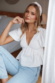 TOPS @Candice Short Sleeve Top - White