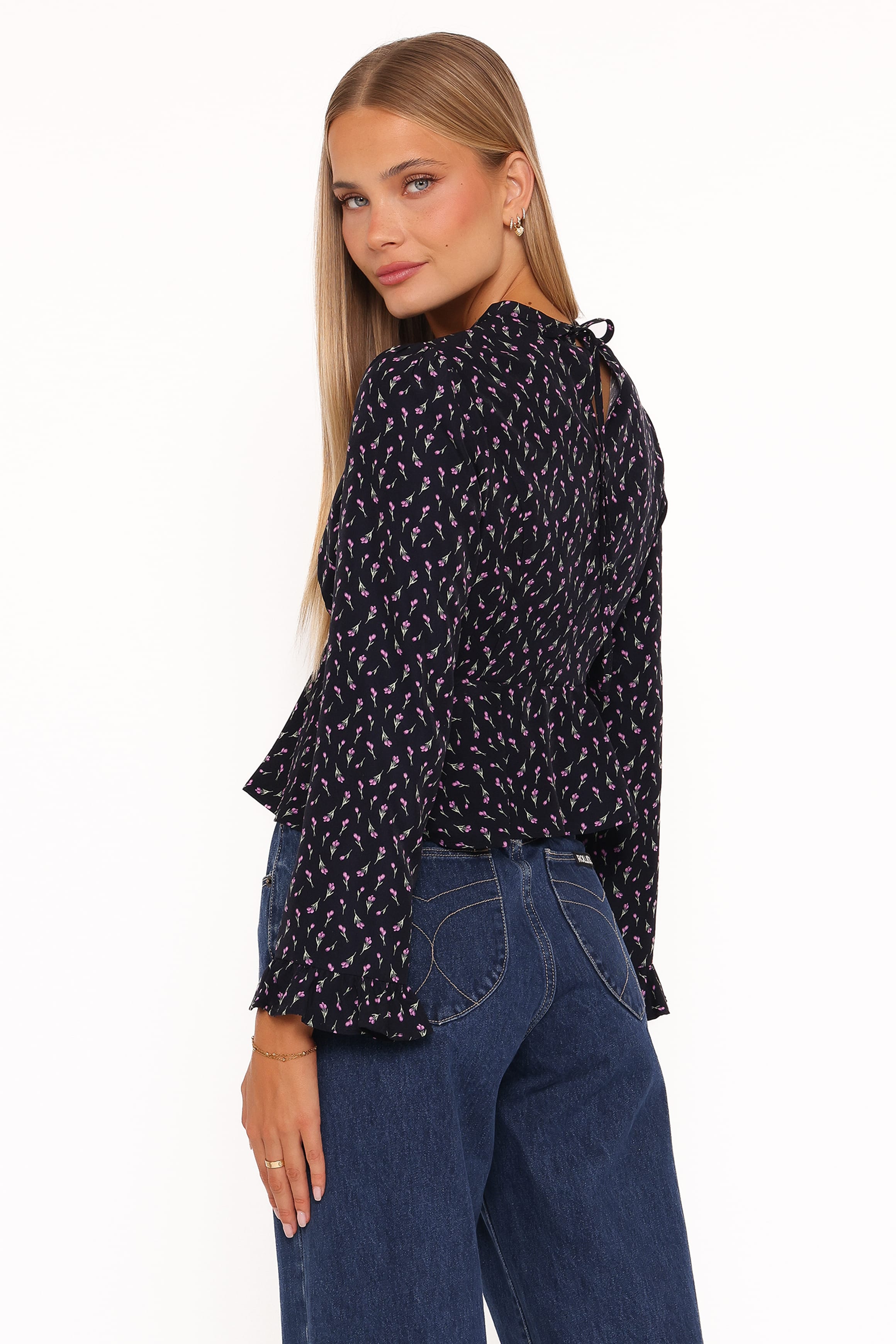 TOPS Caoimhe Lace Inset Top - Navy Tulip Floral
