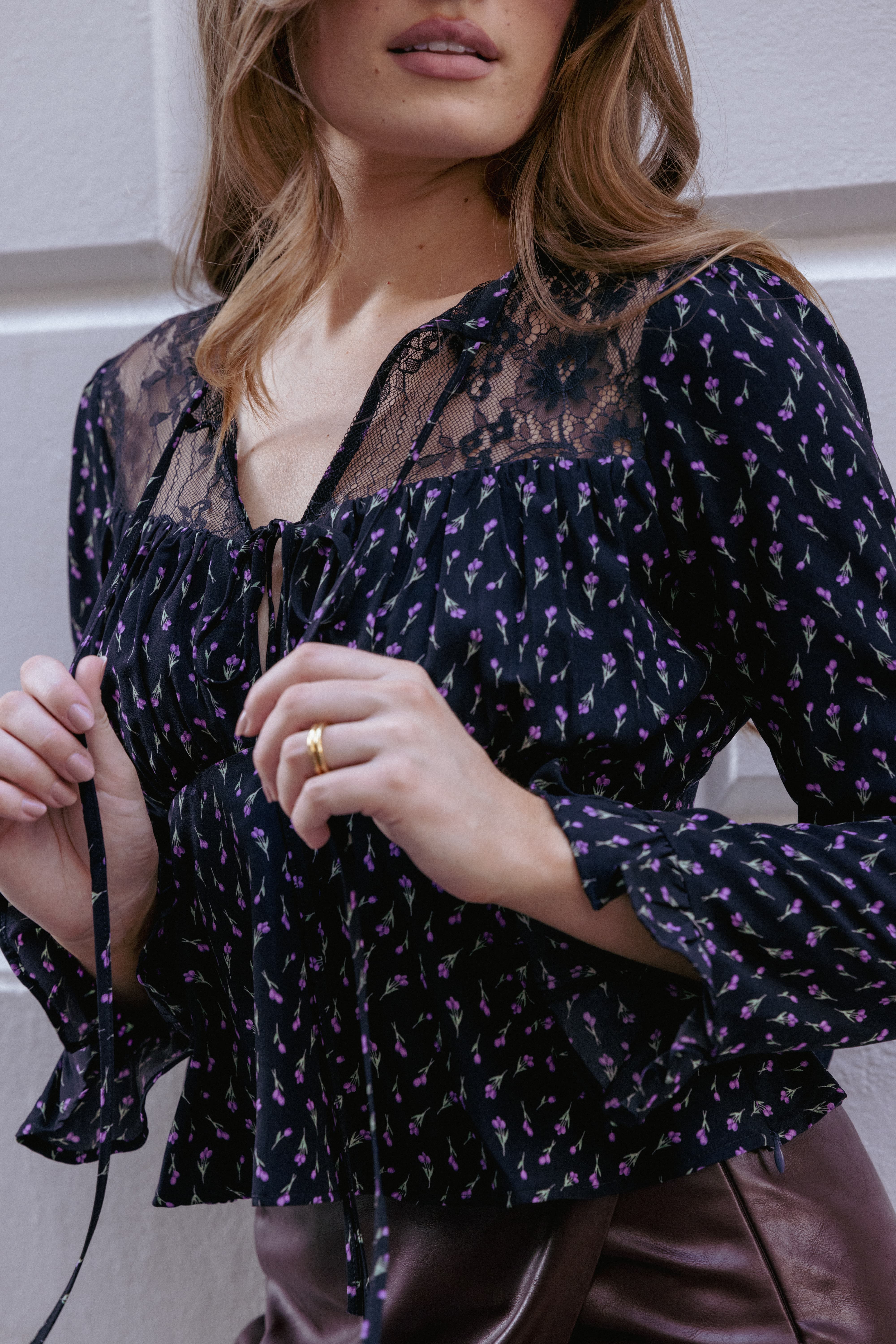 Caoimhe Lace Inset Top - Navy Tulip Floral | Petal & Pup