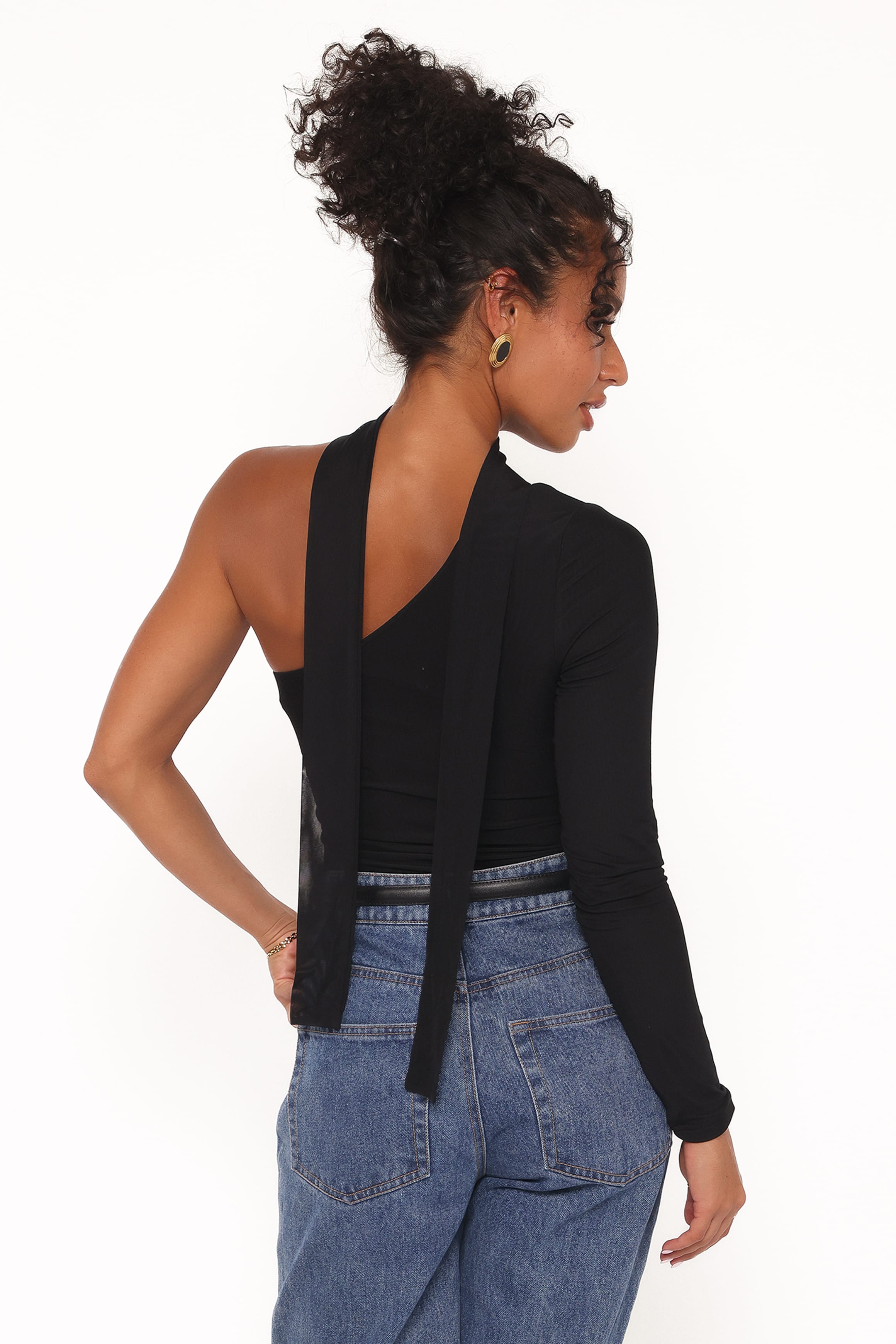 TOPS Carlie Mesh One Shoulder Top - Black