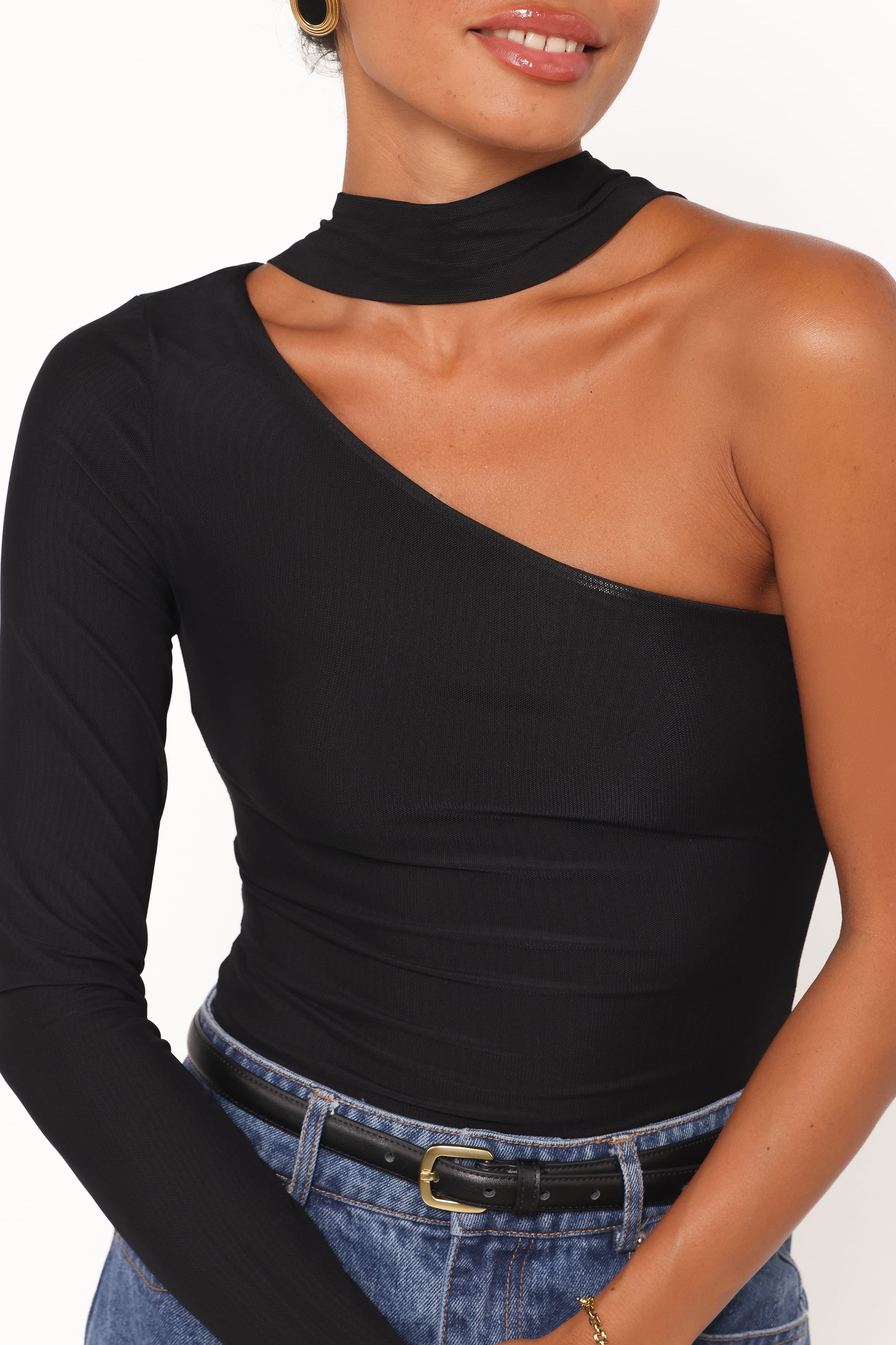 TOPS Carlie Mesh One Shoulder Top - Black