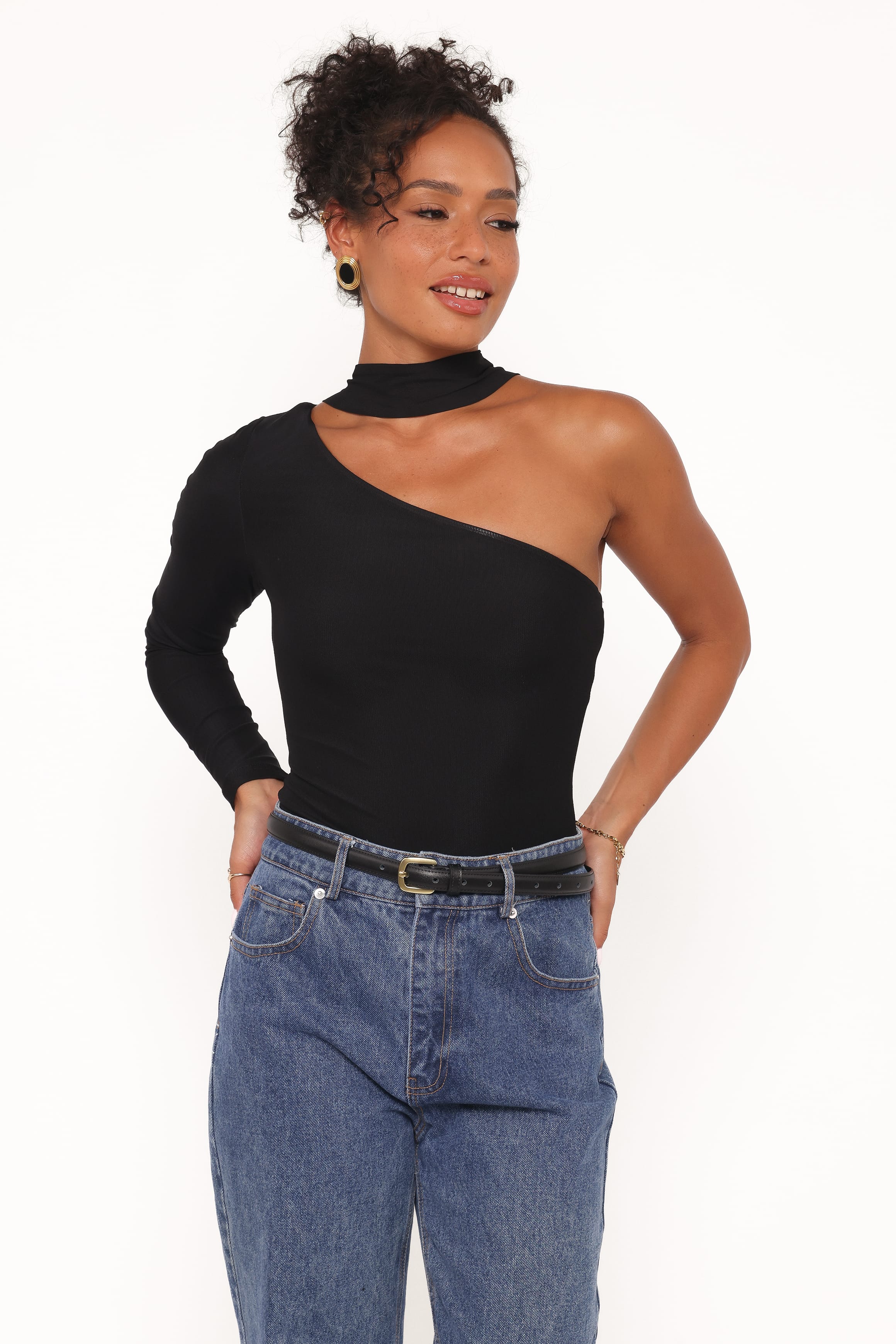 TOPS Carlie Mesh One Shoulder Top - Black