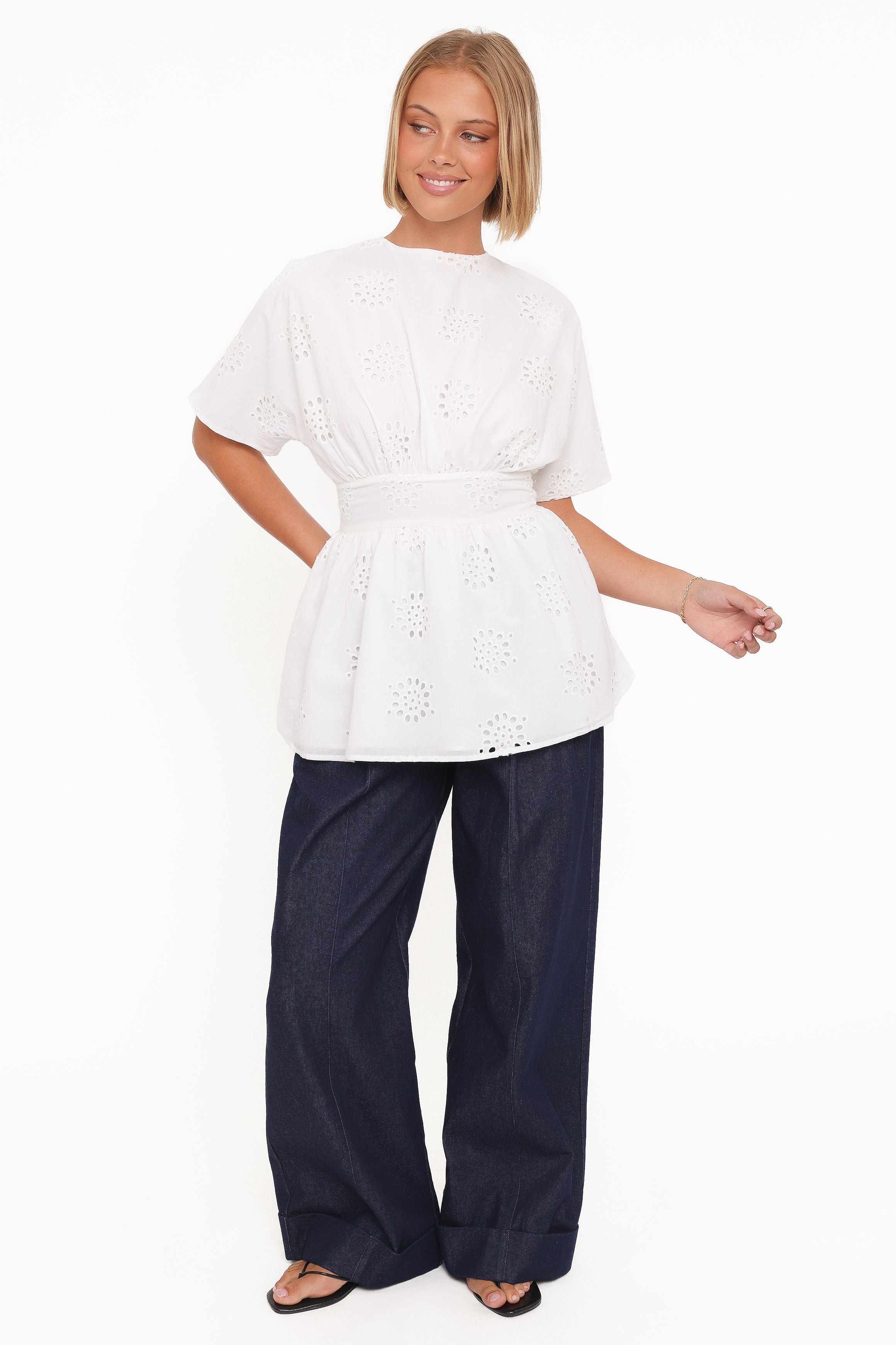 TOPS Carmel Tie Back Tunic Top - White Embroidery