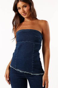 TOPS @Carrie Strapless Denim Top - Dark Denim