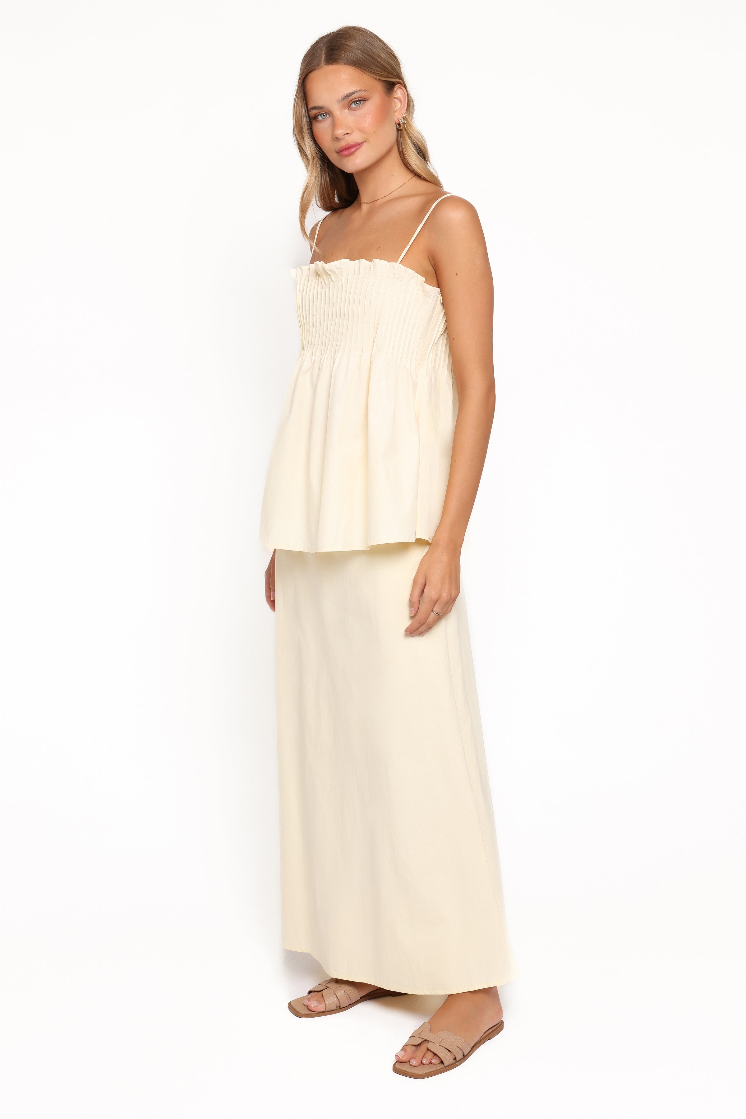 TOPS Carson Pleated Top - Butter Yellow