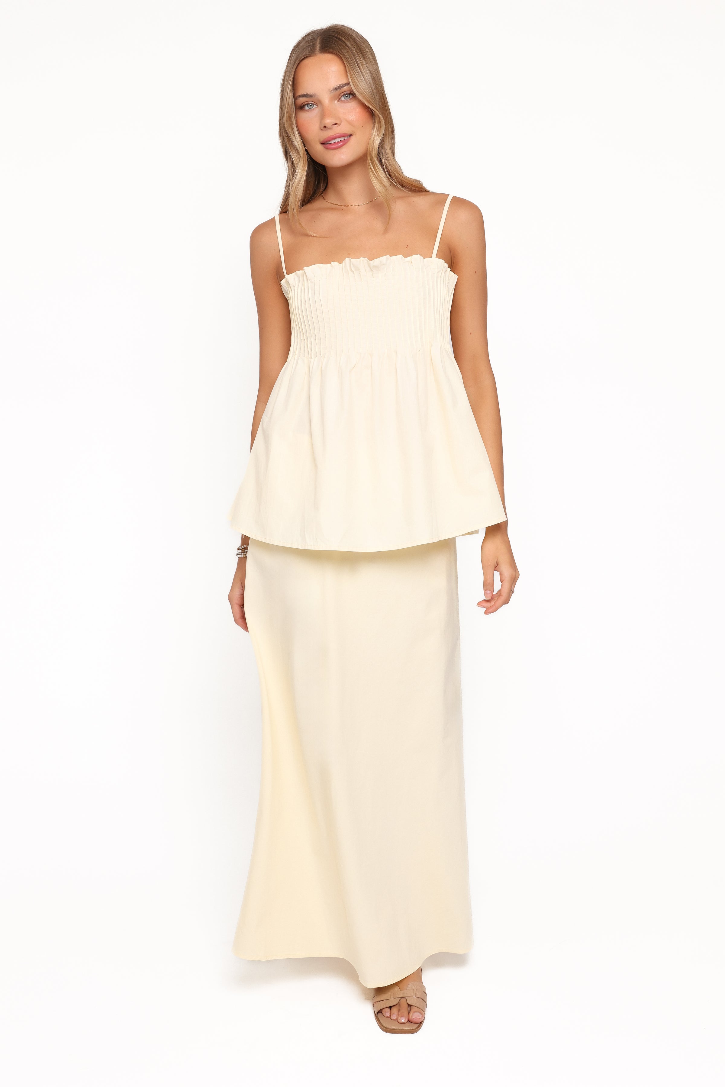 TOPS Carson Pleated Top - Butter Yellow