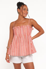 TOPS Carson Pleated Top - Peach Stripe