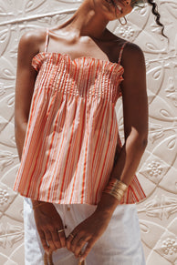 TOPS Carson Pleated Top - Peach Stripe