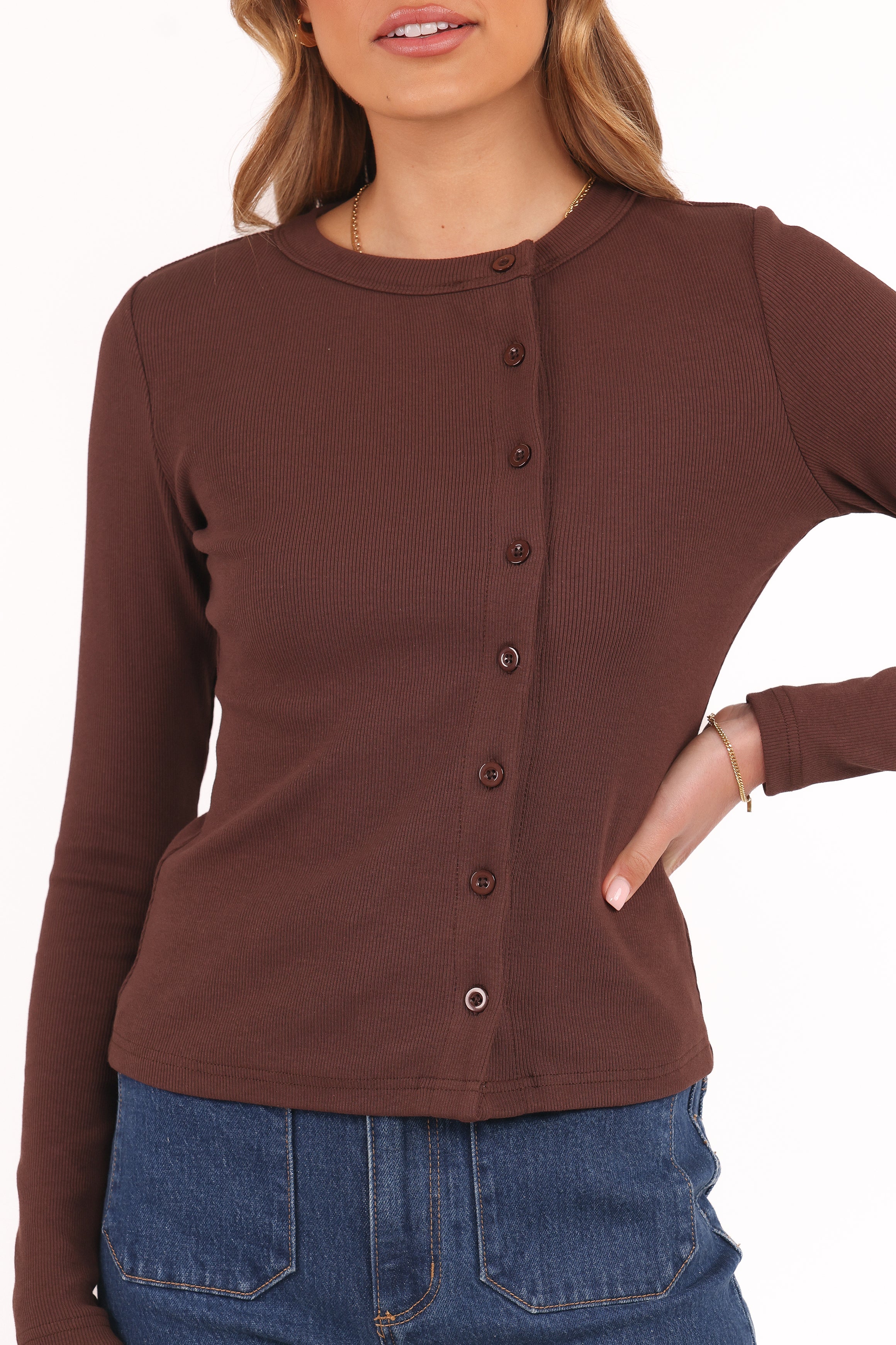 TOPS Cass Long Sleeve Top - Chocolate Brown