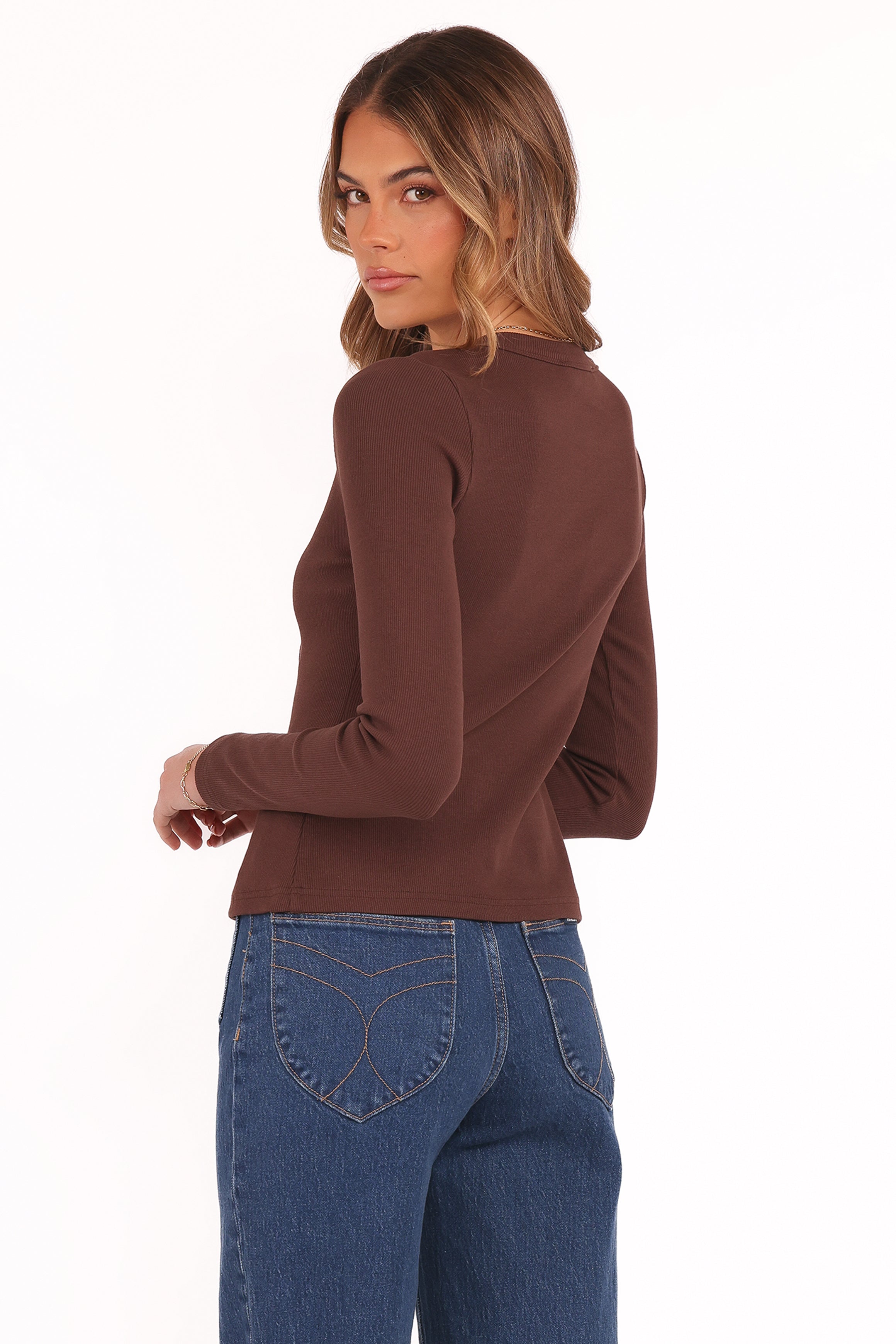 TOPS Cass Long Sleeve Top - Chocolate Brown