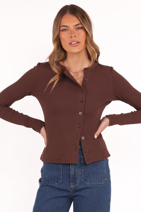 TOPS Cass Long Sleeve Top - Chocolate Brown