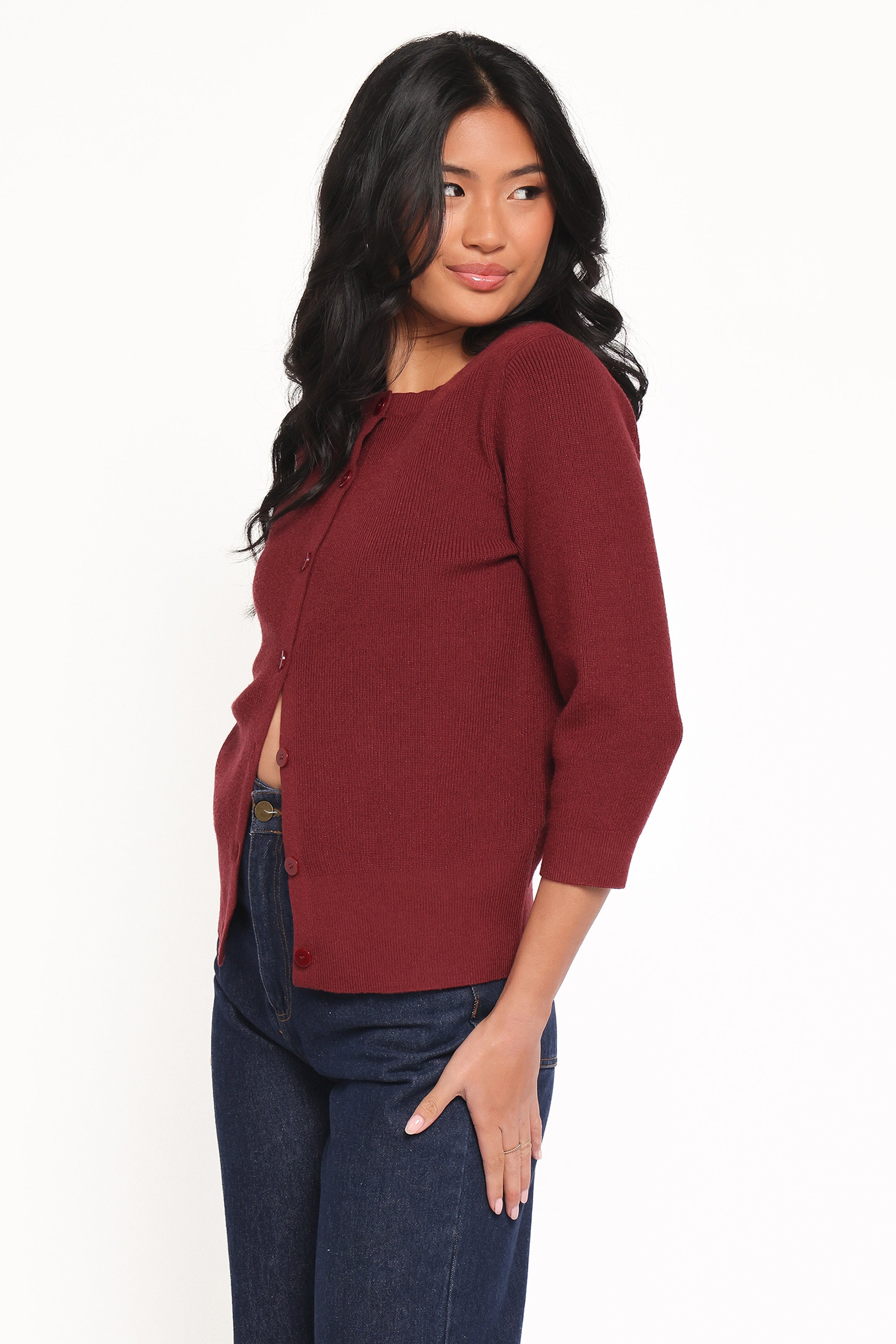 TOPS Cataline Button Front Top - Wine