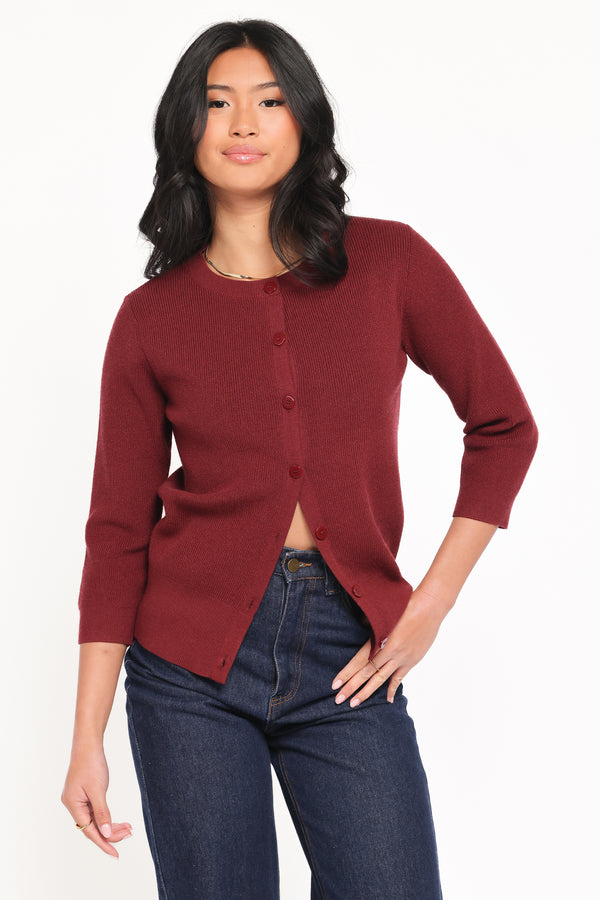 TOPS Cataline Button Front Top - Wine