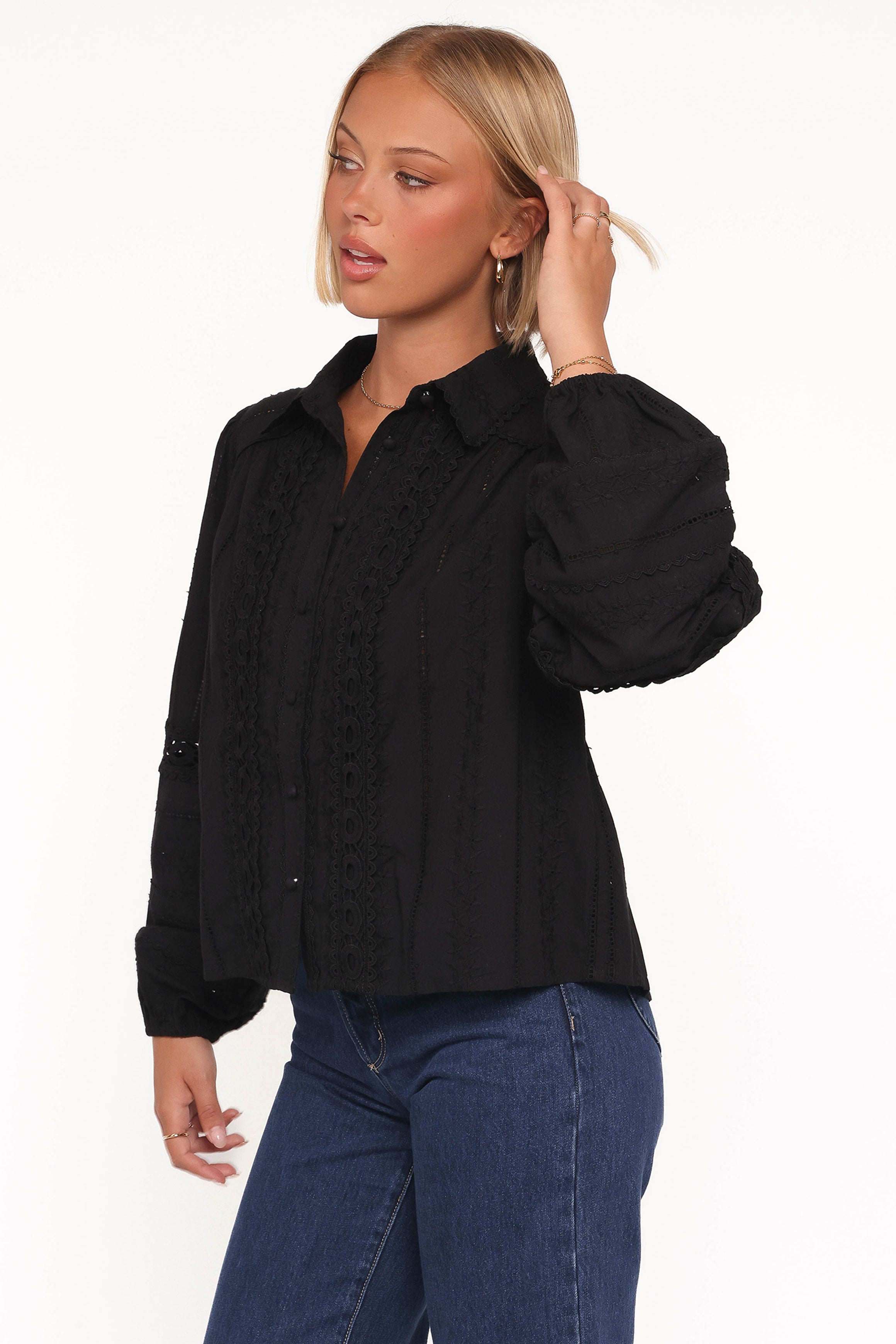 TOPS Catania Lace Inset Top - Black