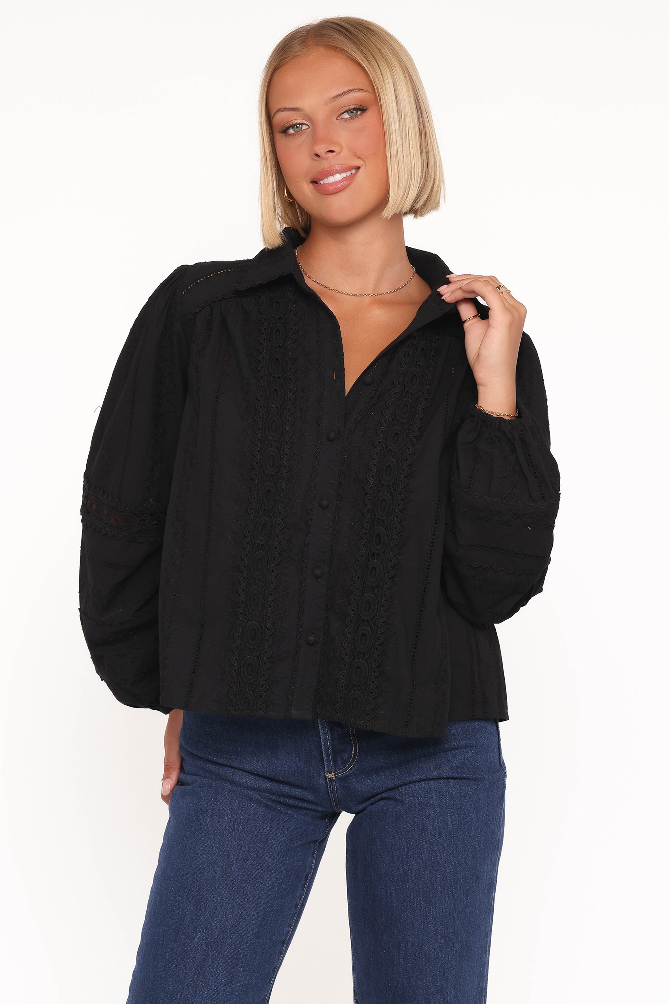 TOPS Catania Lace Inset Top - Black
