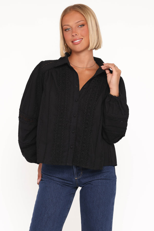 TOPS Catania Lace Inset Top - Black