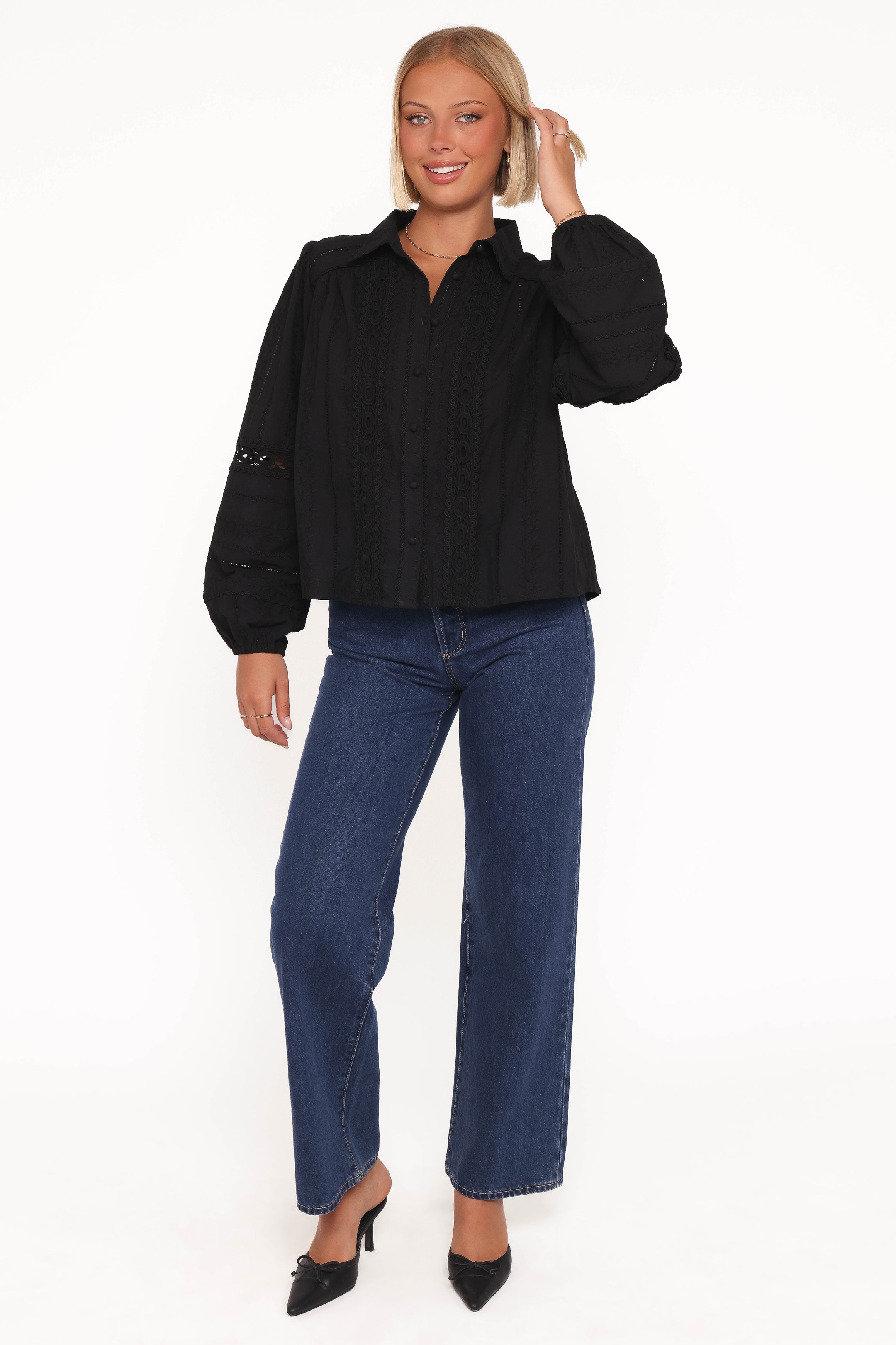 TOPS Catania Lace Inset Top - Black