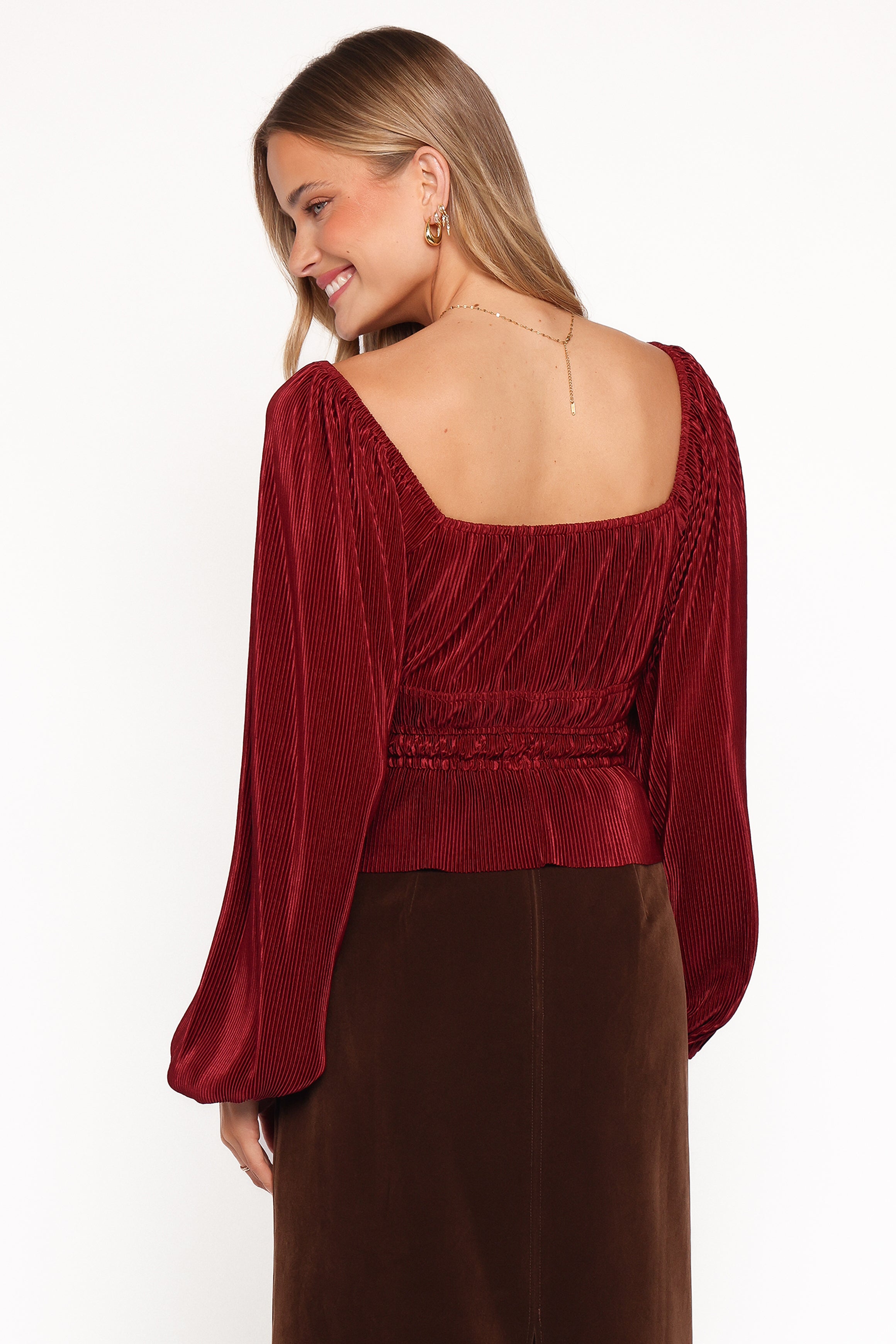 TOPS Ceppia Plisse Top - Burgundy