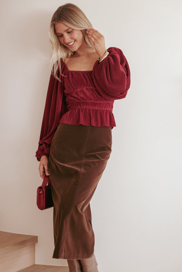 TOPS Ceppia Plisse Top - Burgundy