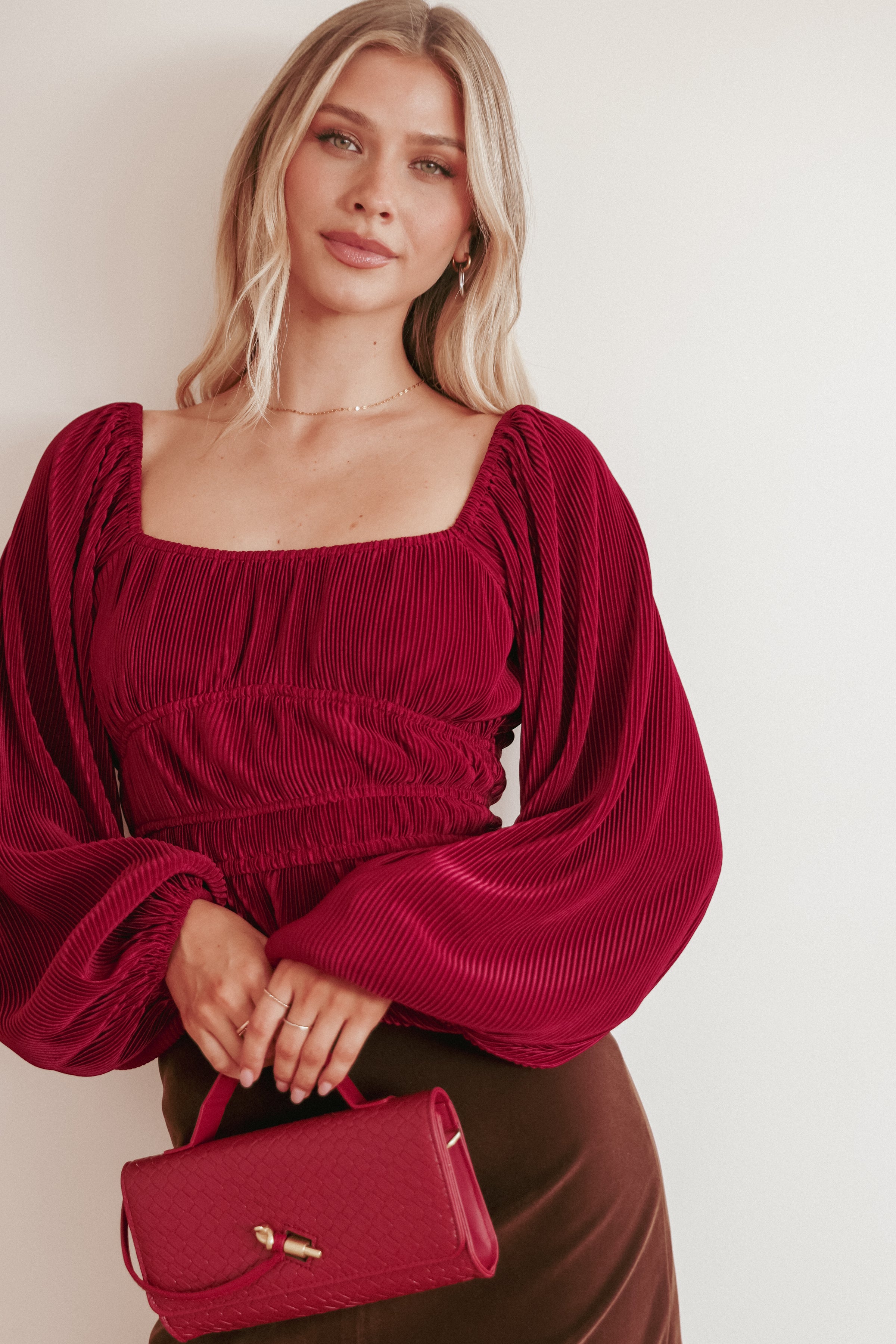 TOPS Ceppia Plisse Top - Burgundy