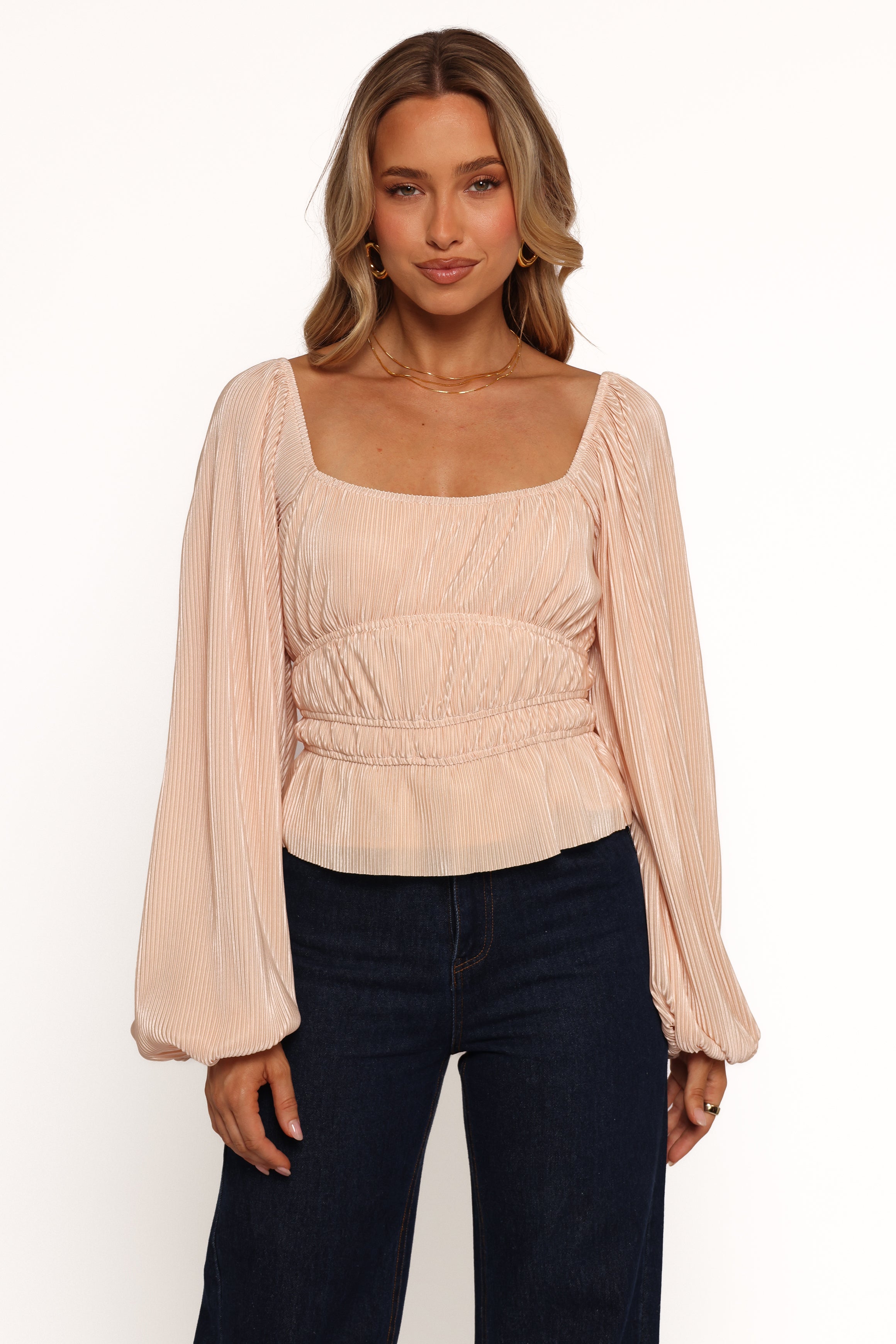 TOPS Ceppia Plisse Top - Light Peach