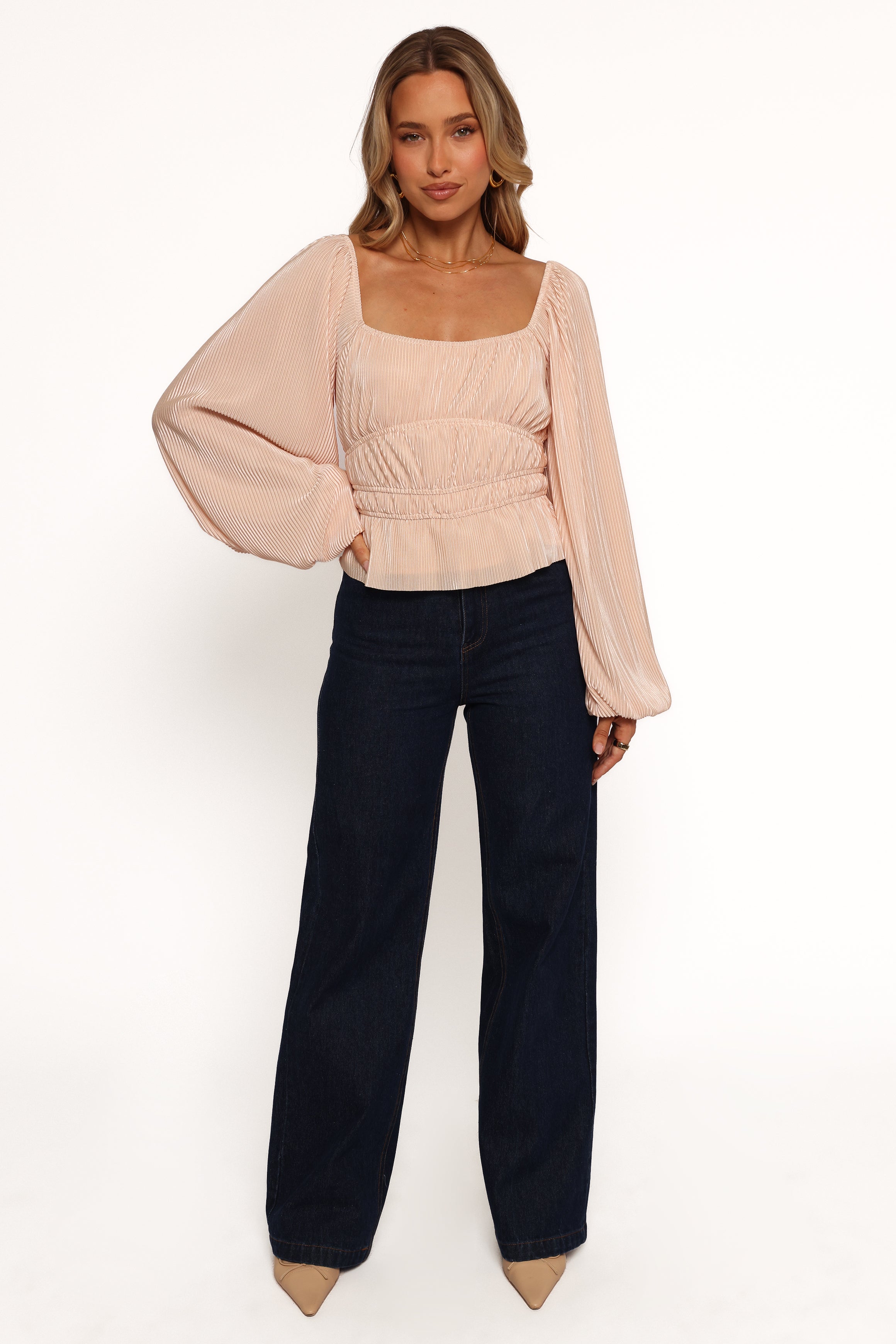 TOPS Ceppia Plisse Top - Light Peach