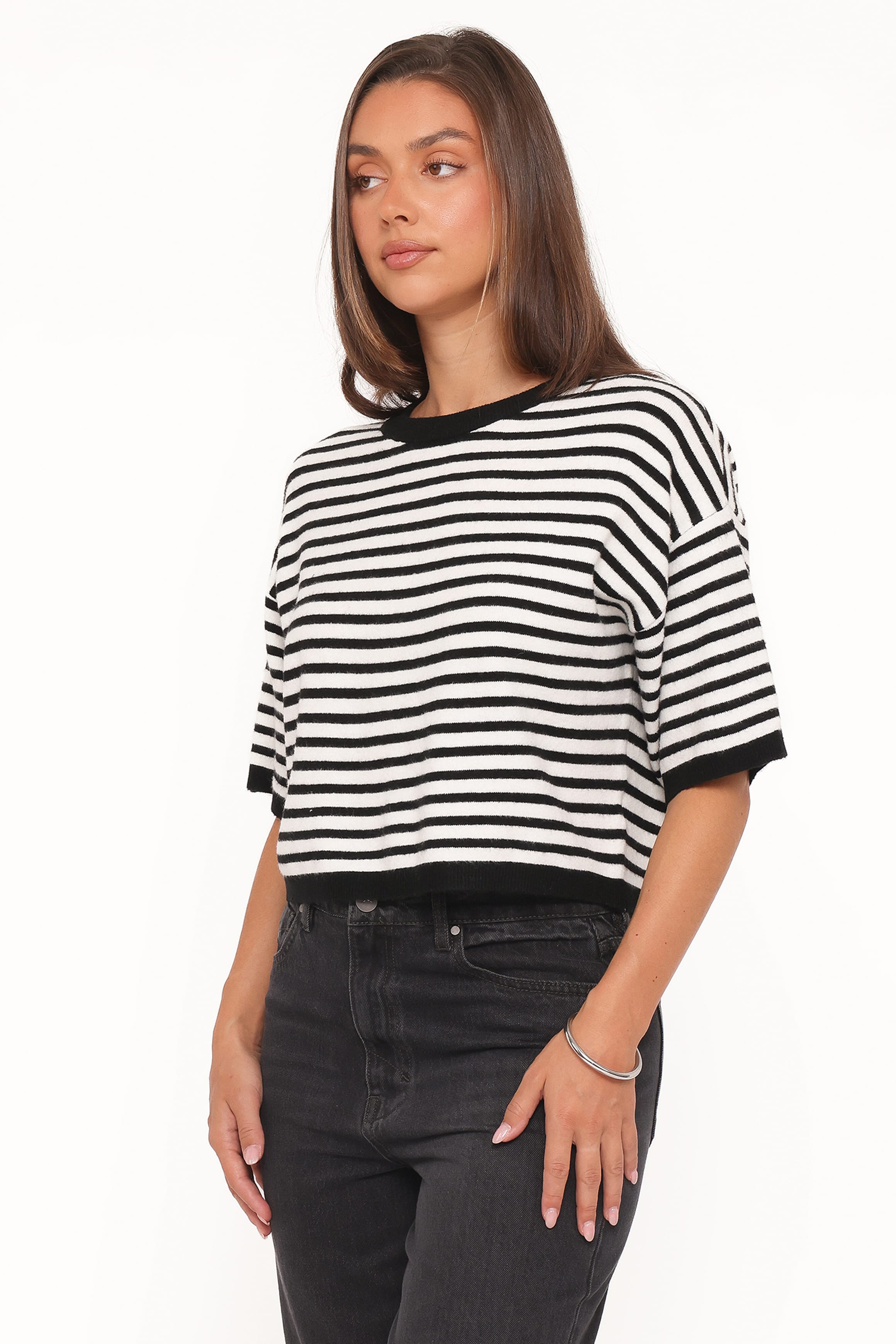 TOPS Ceres Knitted Tee - Black/White