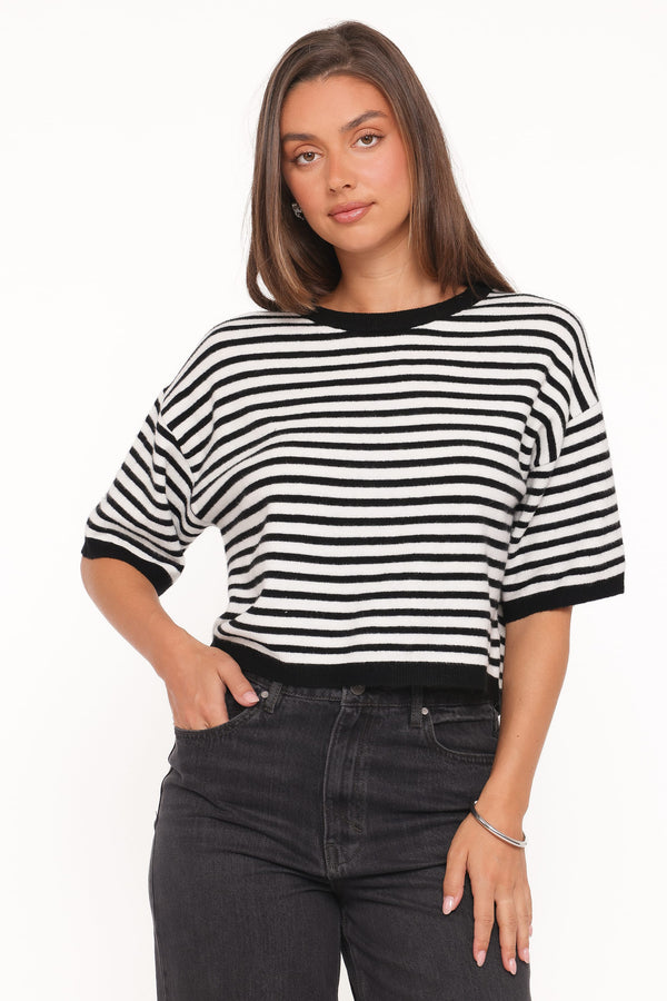 TOPS Ceres Knitted Tee - Black/White