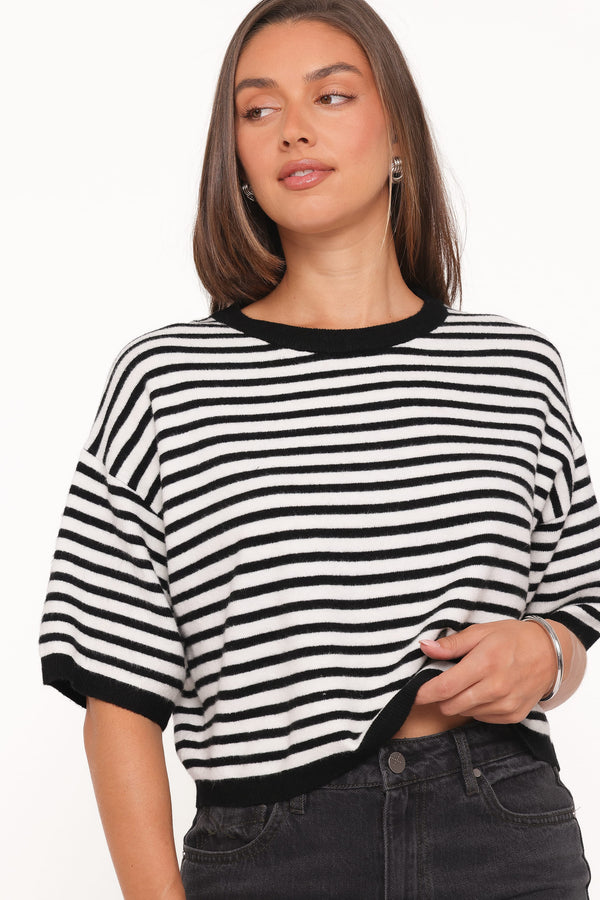 TOPS Ceres Knitted Tee - Black/White
