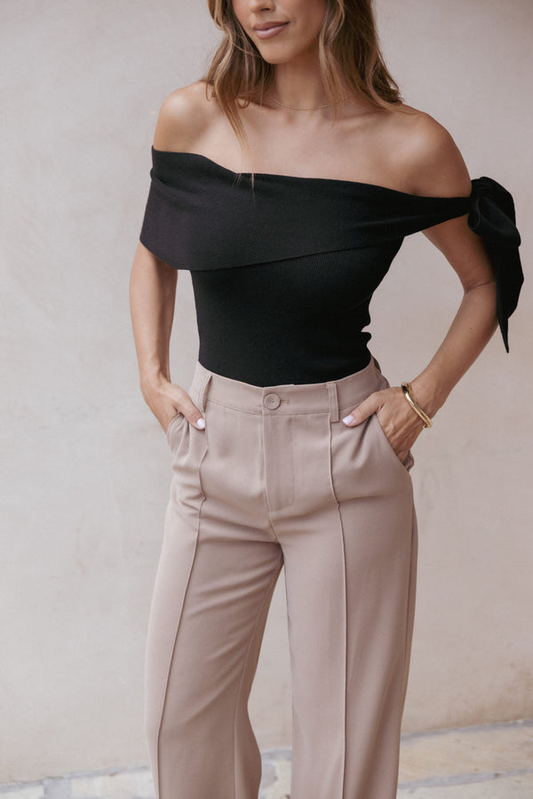 TOPS Charama Off Shoulder Knit Top - Black
