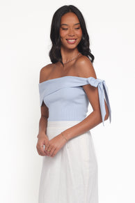 TOPS Charama Off Shoulder Knit Top - Blue