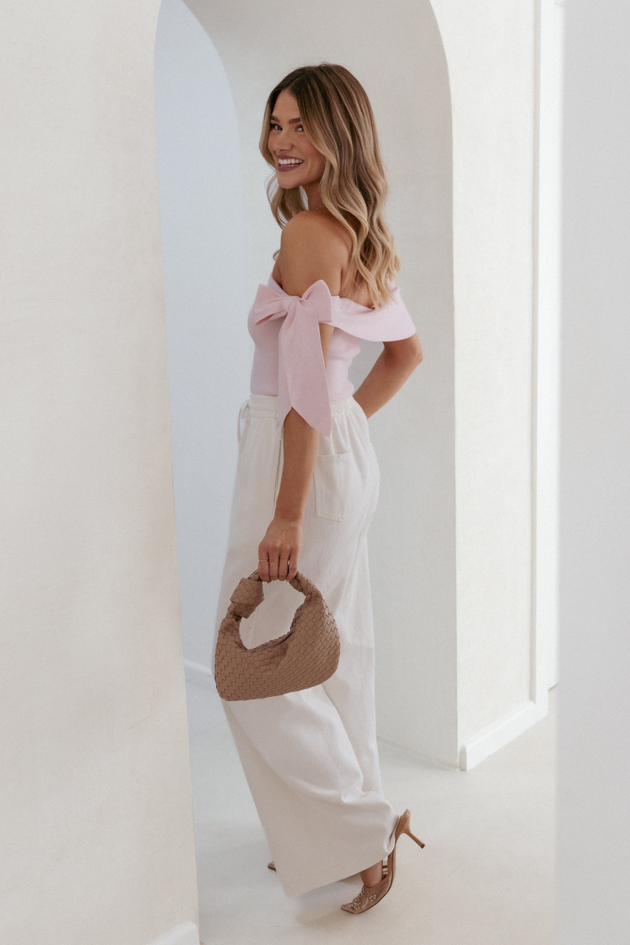 TOPS Charama Off Shoulder Knit Top - Pink