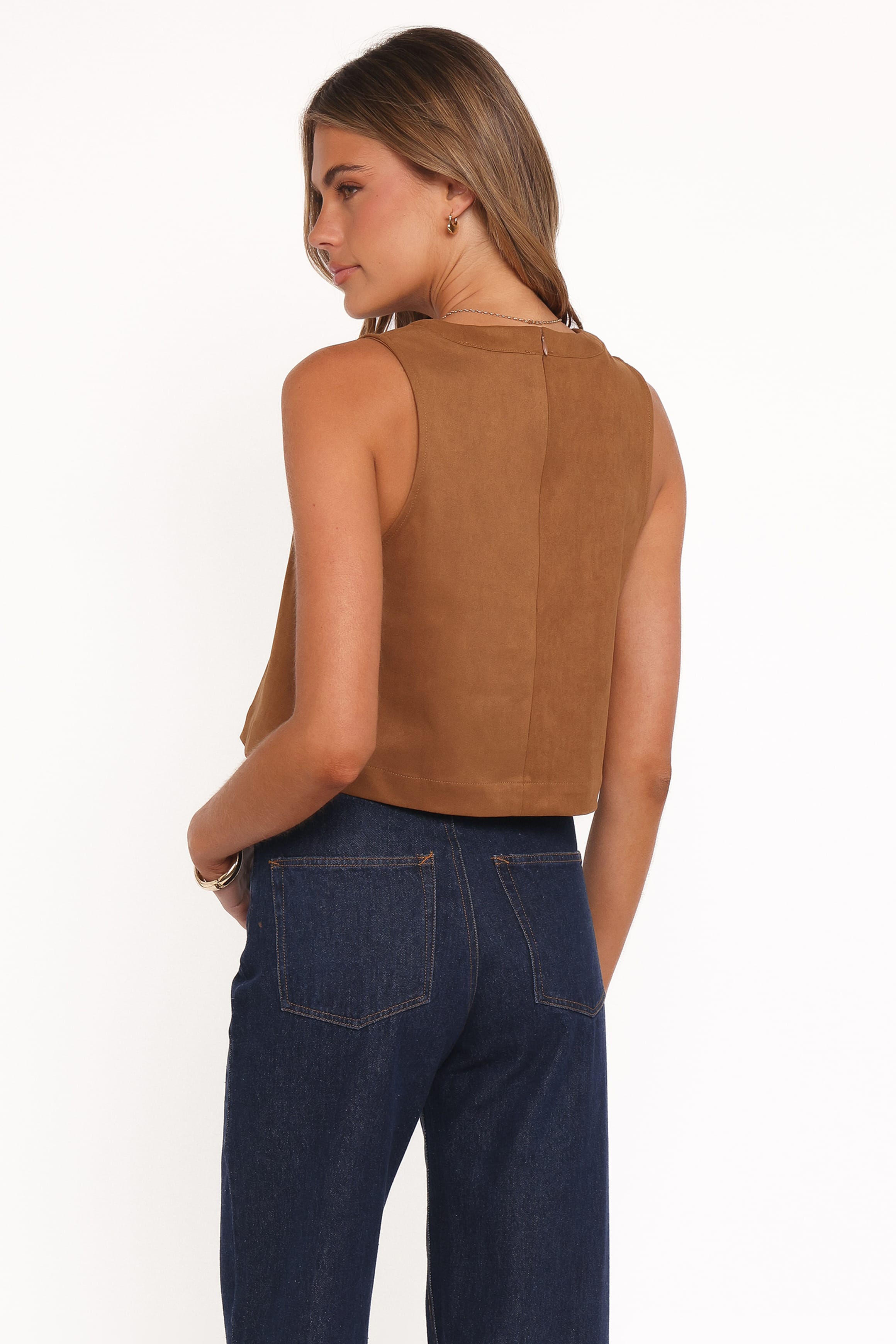 TOPS Charles Faux Sueded Top - Camel