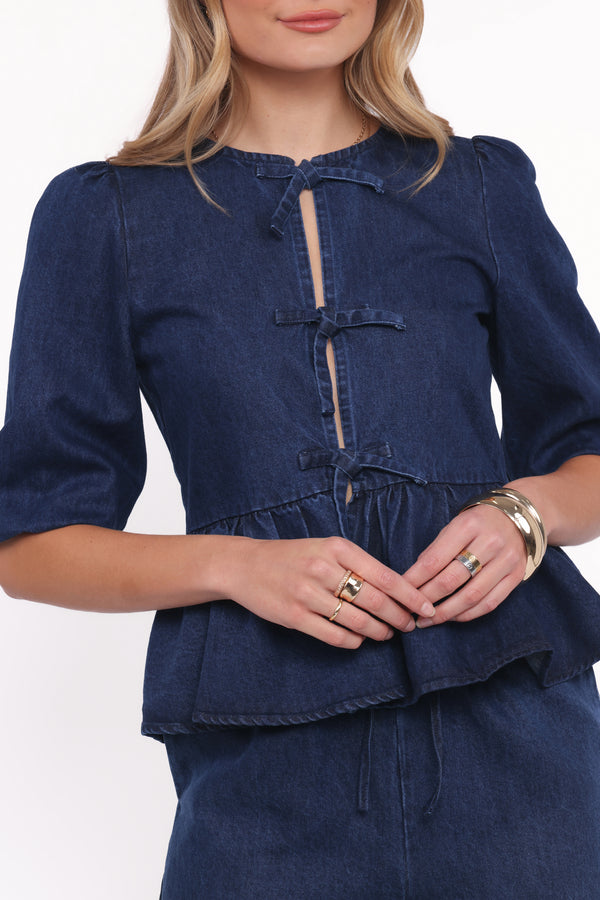TOPS Charlotte Chambray Top - Mid Dark