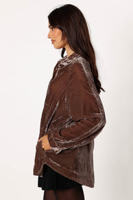 TOPS @Chelsea Velvet Oversized Button Down Top - Midnight