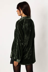 TOPS Chelsea Velvet Oversized Button Down Top - Olive