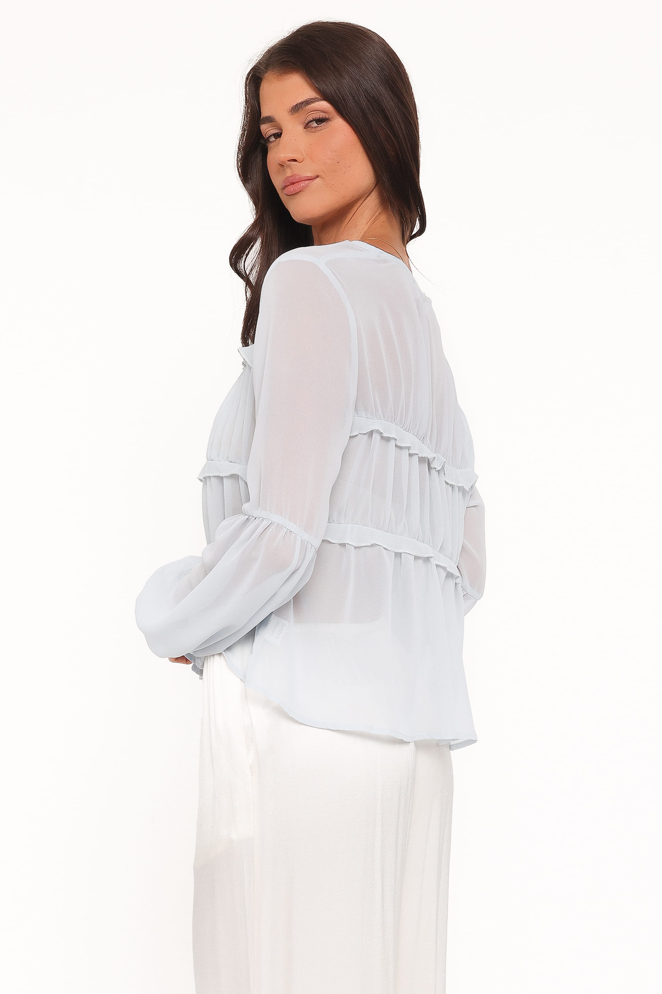 TOPS Chiaro Sheer Top - Light Blue