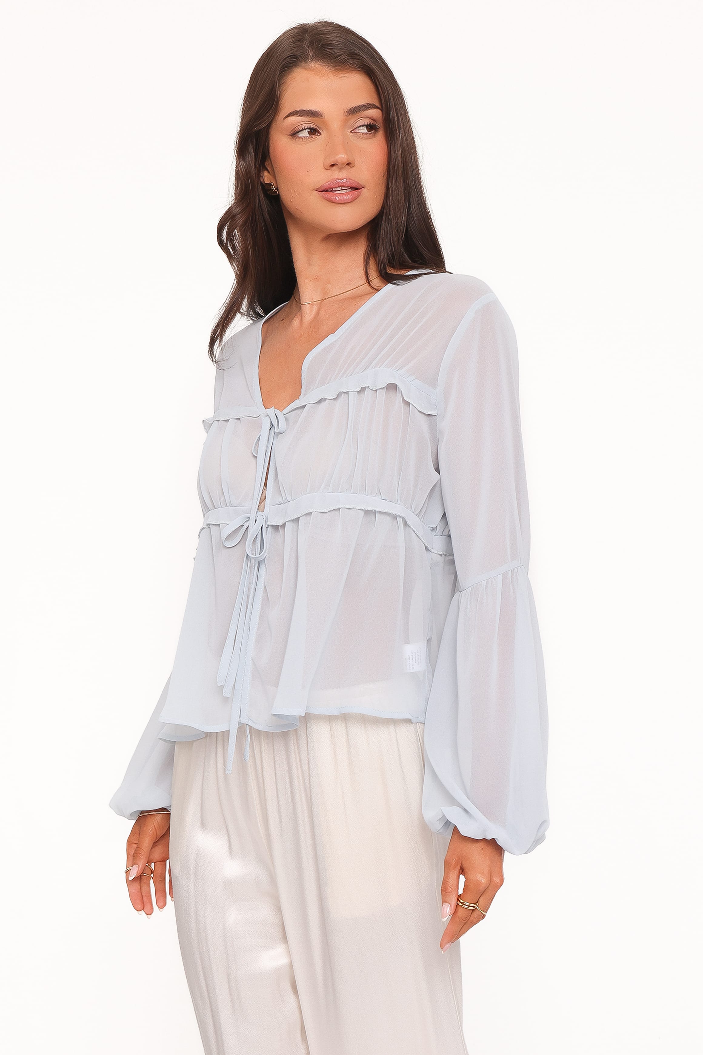 TOPS Chiaro Sheer Top - Light Blue